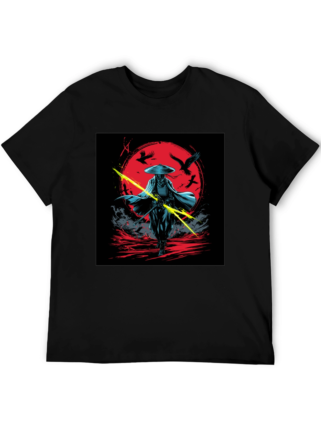 Samurai Warrior Graphic Tee - Black Cotton Shirt