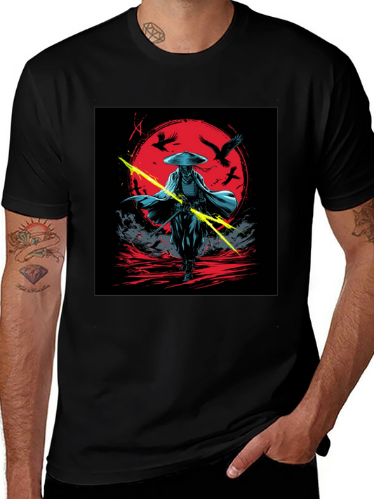 Samurai Warrior Graphic Tee - Black Cotton Shirt