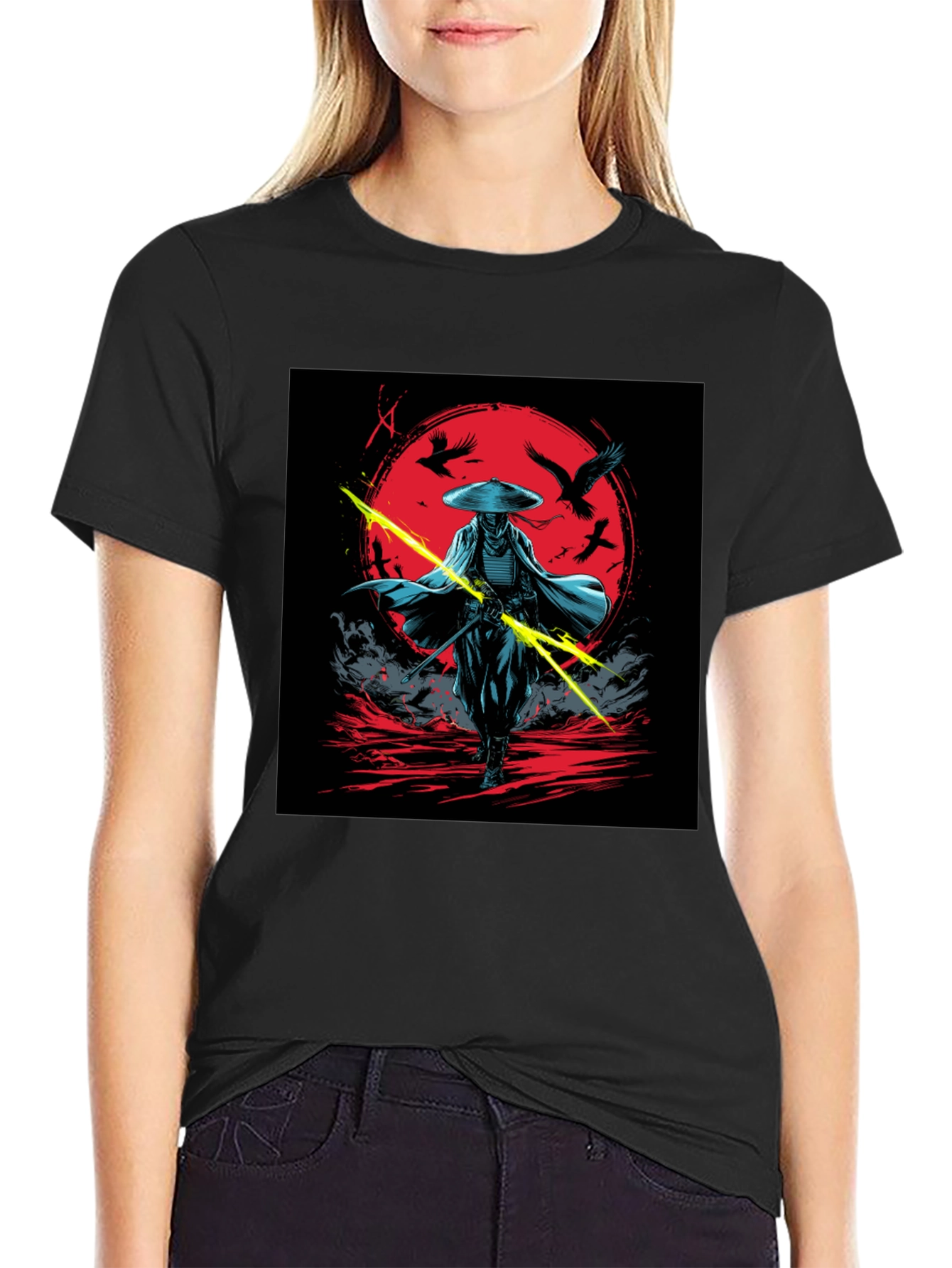 Samurai Warrior Graphic Tee - Black Cotton Shirt