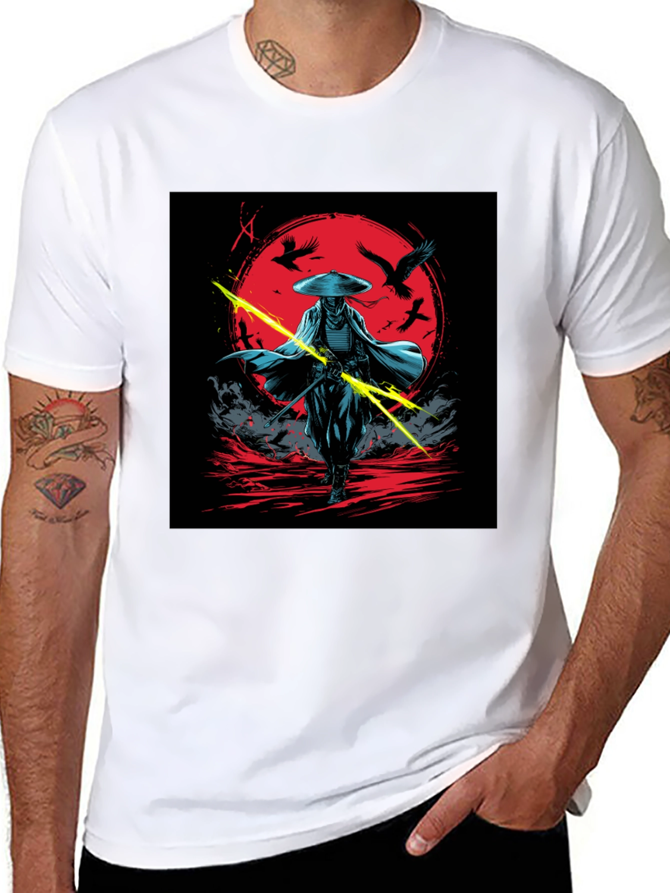 Samurai Warrior Graphic Tee - Black Cotton Shirt