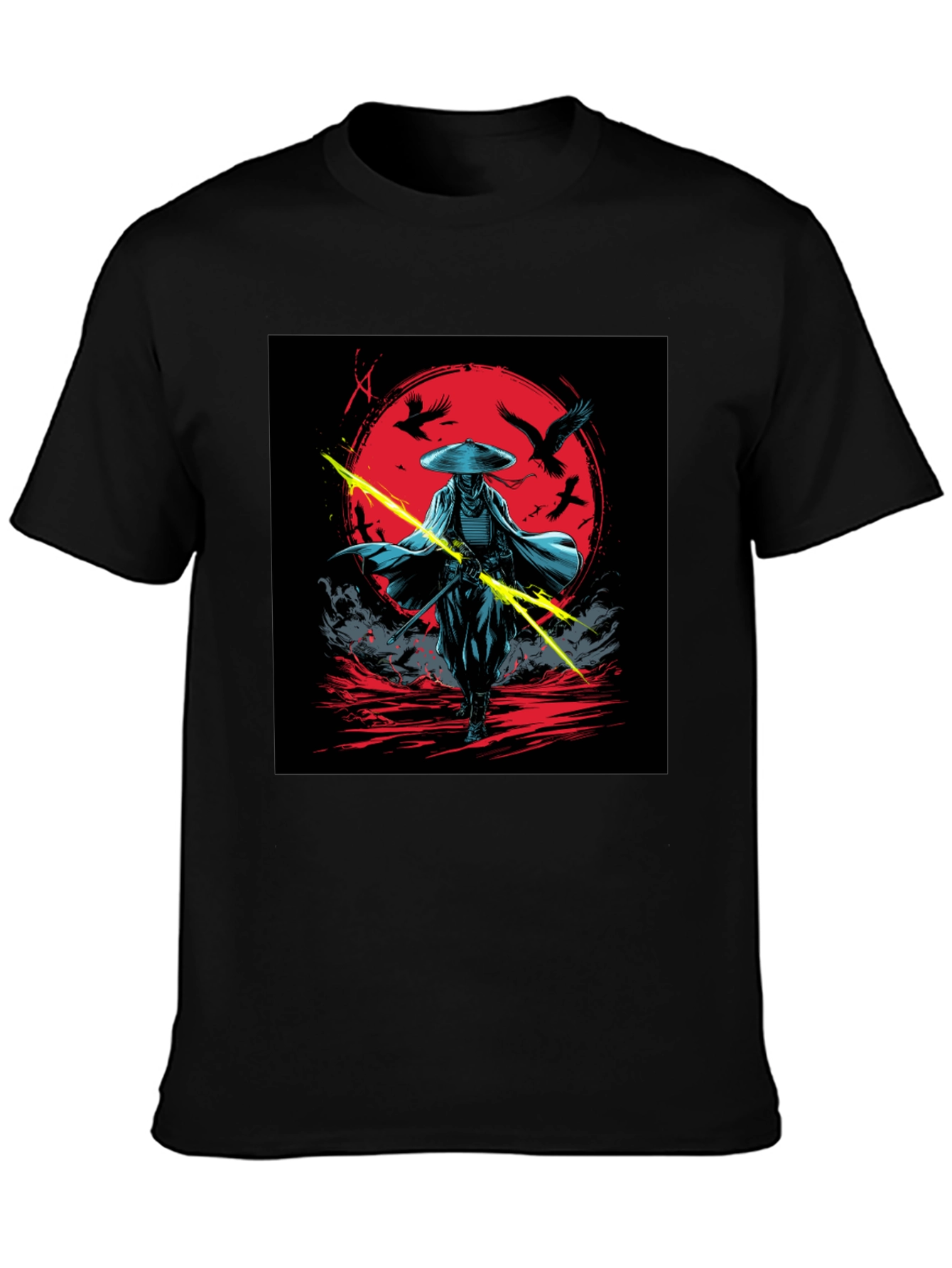 Samurai Warrior Graphic Tee - Black Cotton Shirt