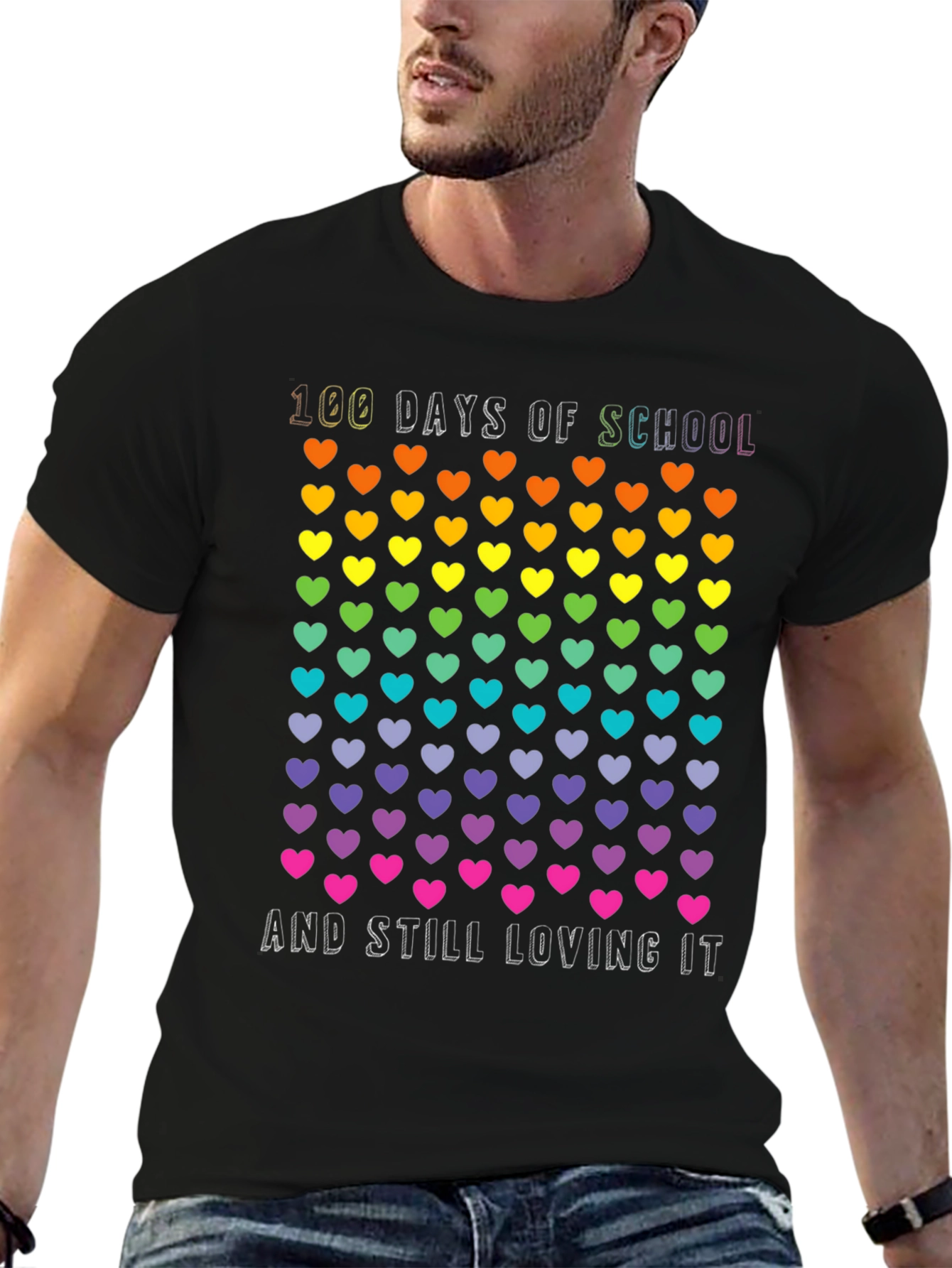 100 Days of School Rainbow Hearts T-Shirt
