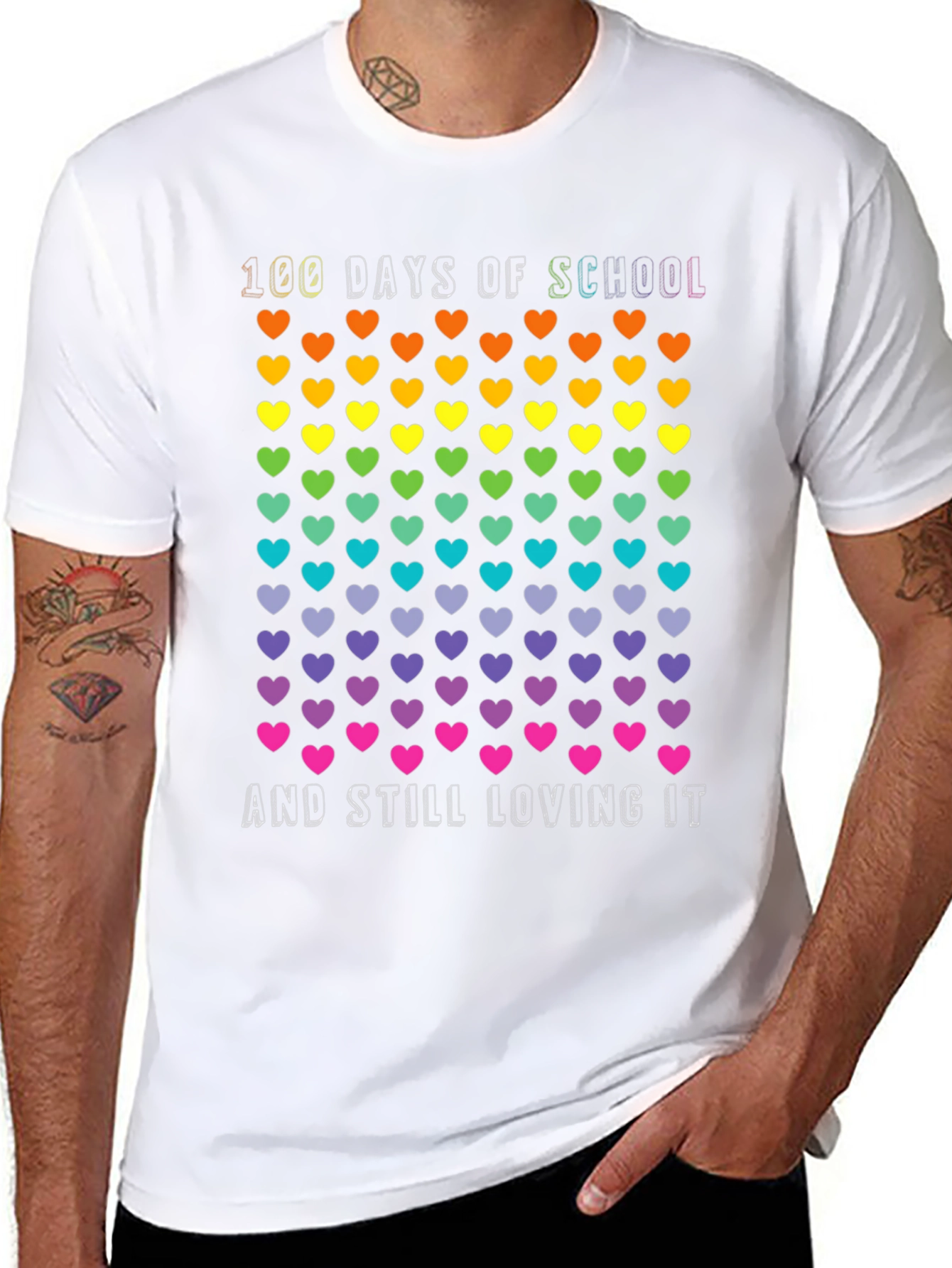 100 Days of School Rainbow Hearts T-Shirt