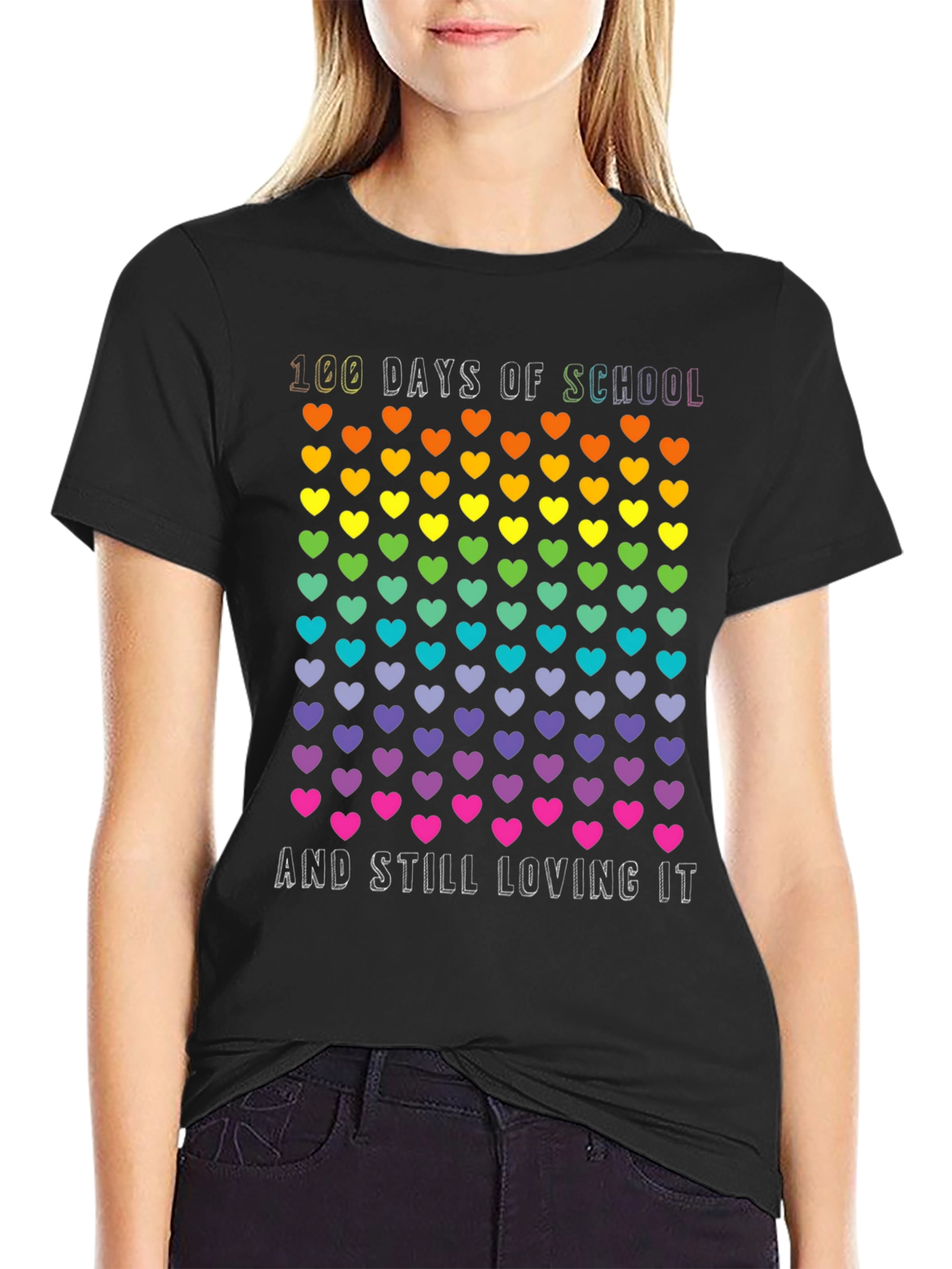 100 Days of School Rainbow Hearts T-Shirt
