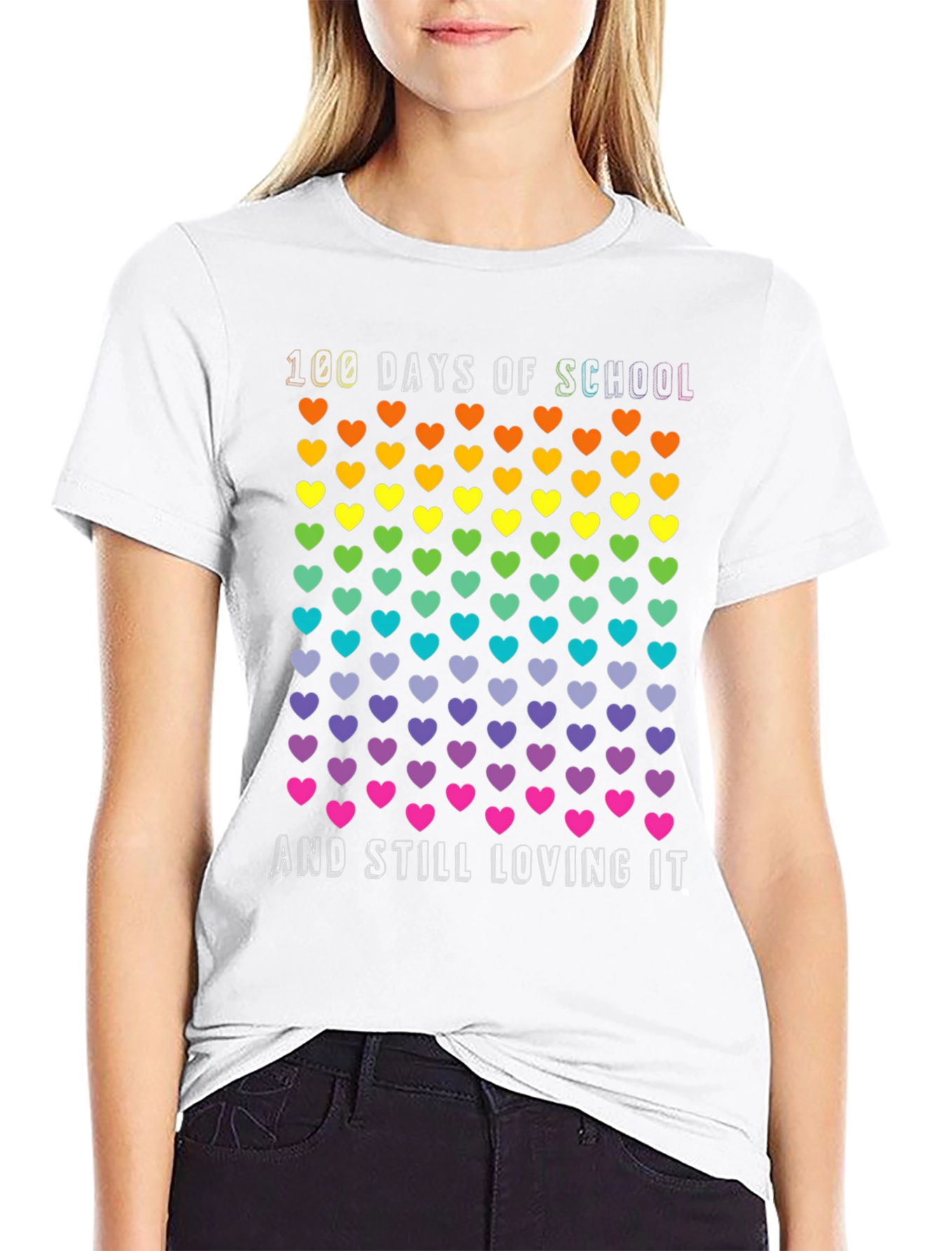 100 Days of School Rainbow Hearts T-Shirt