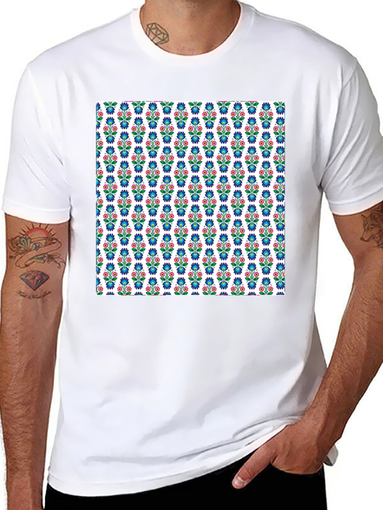 Floral Pattern Black T-Shirt