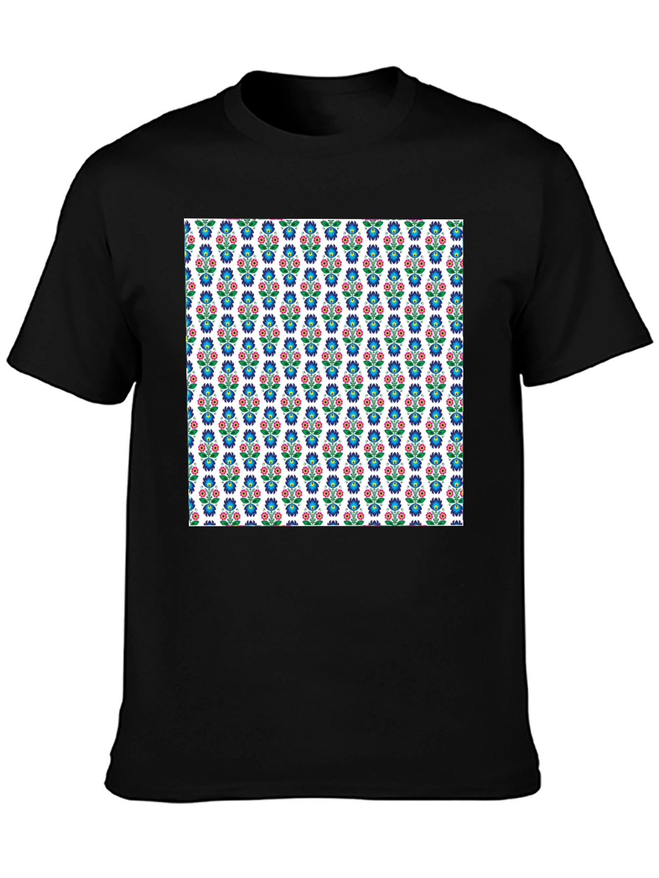 Floral Pattern Black T-Shirt