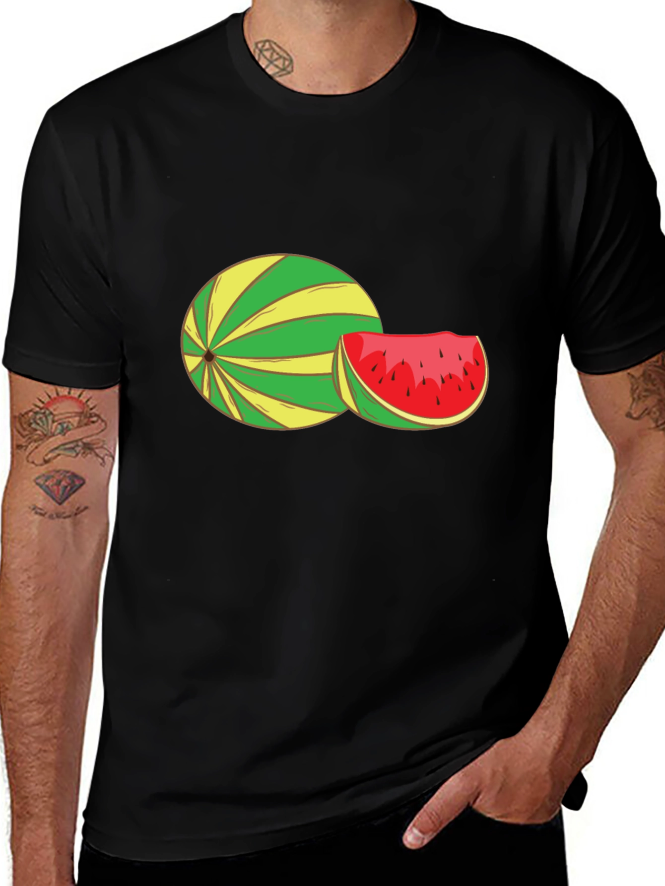 Watermelon Graphic Tee - Black Cotton T-Shirt