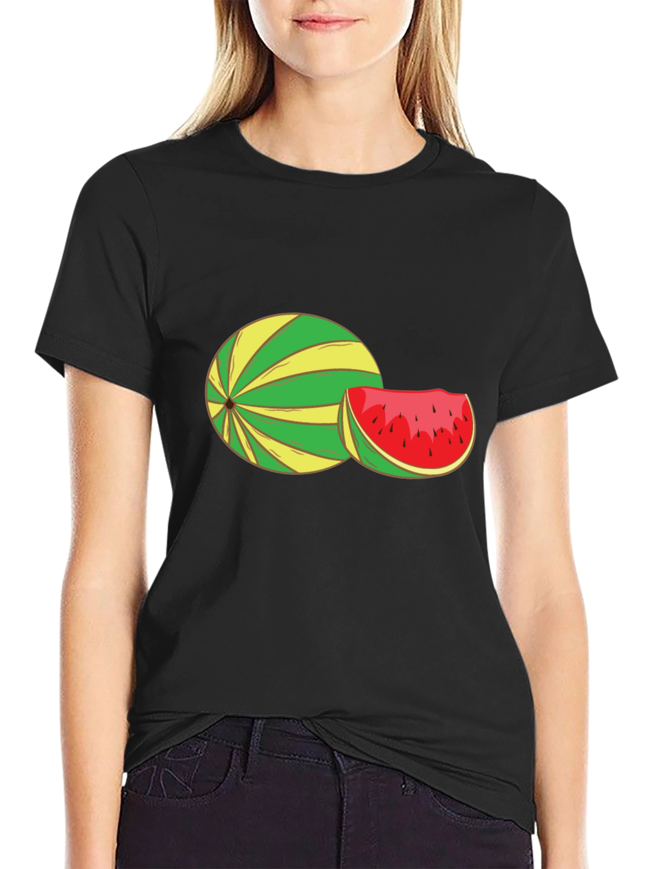 Watermelon Graphic Tee - Black Cotton T-Shirt
