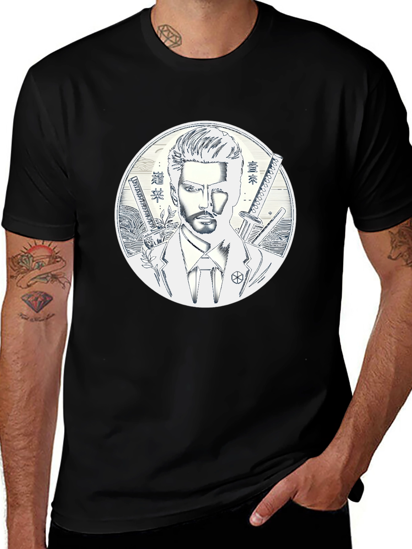 Samurai Style T-Shirt - Mens Black Graphic Tee