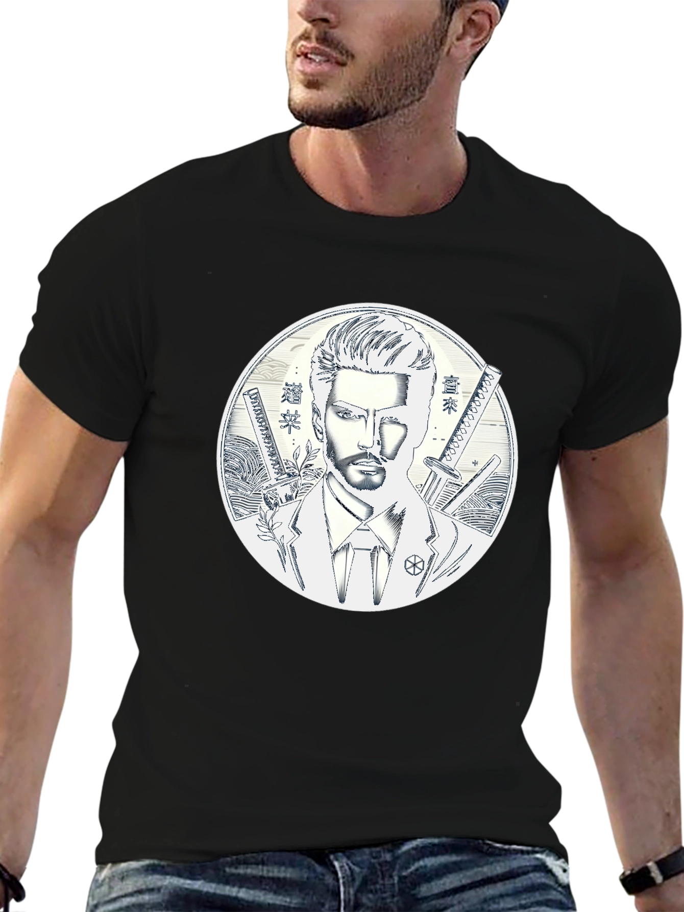 Samurai Style T-Shirt - Mens Black Graphic Tee