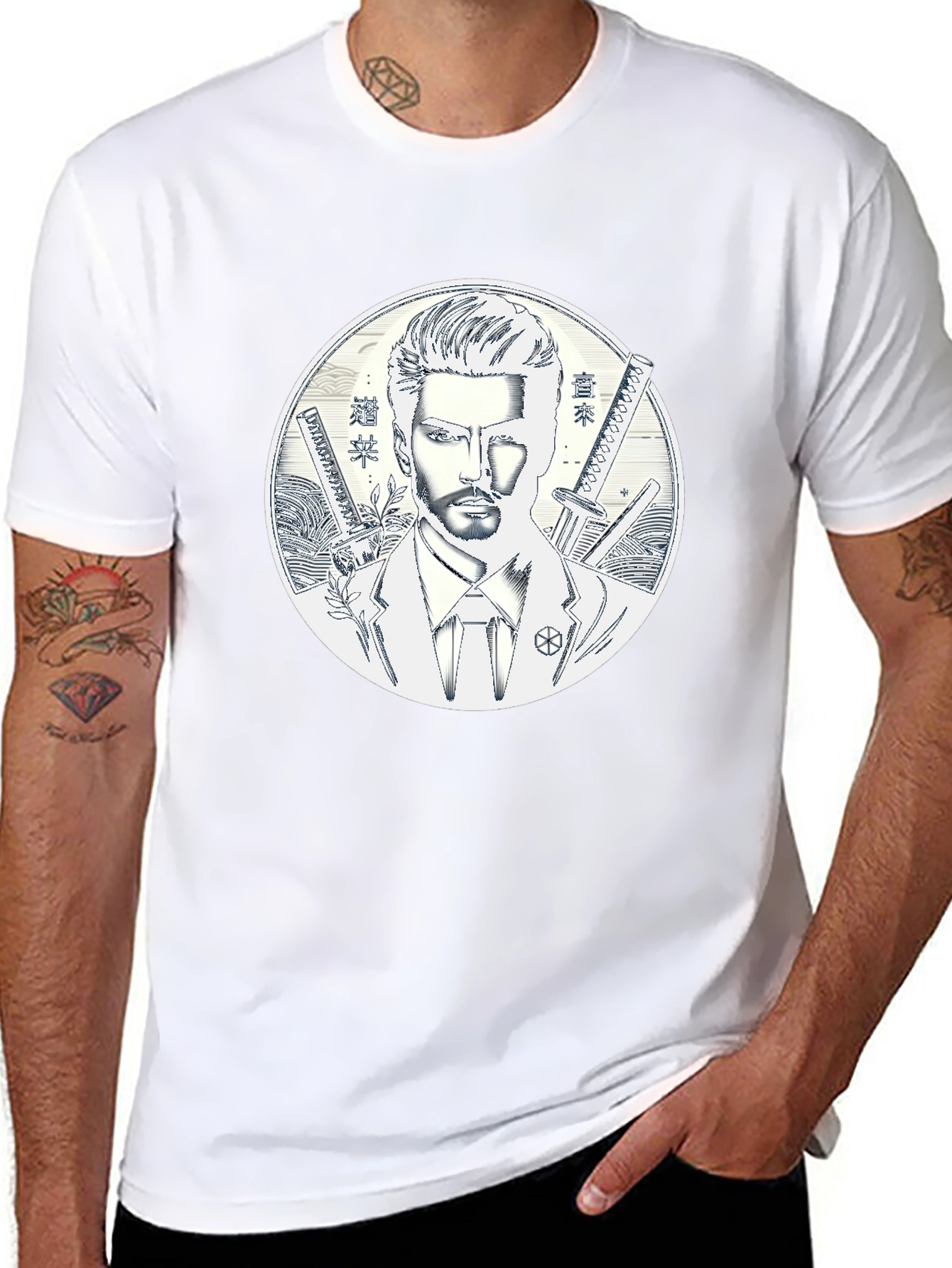 Samurai Style T-Shirt - Mens Black Graphic Tee
