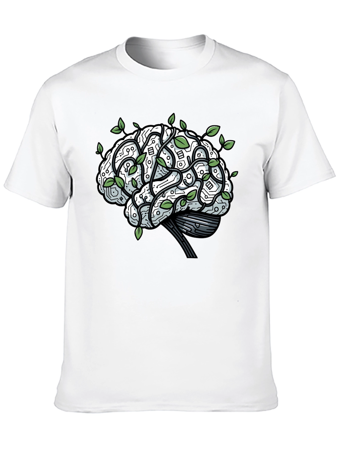 Brain Circuitry & Leaves Graphic T-Shirt