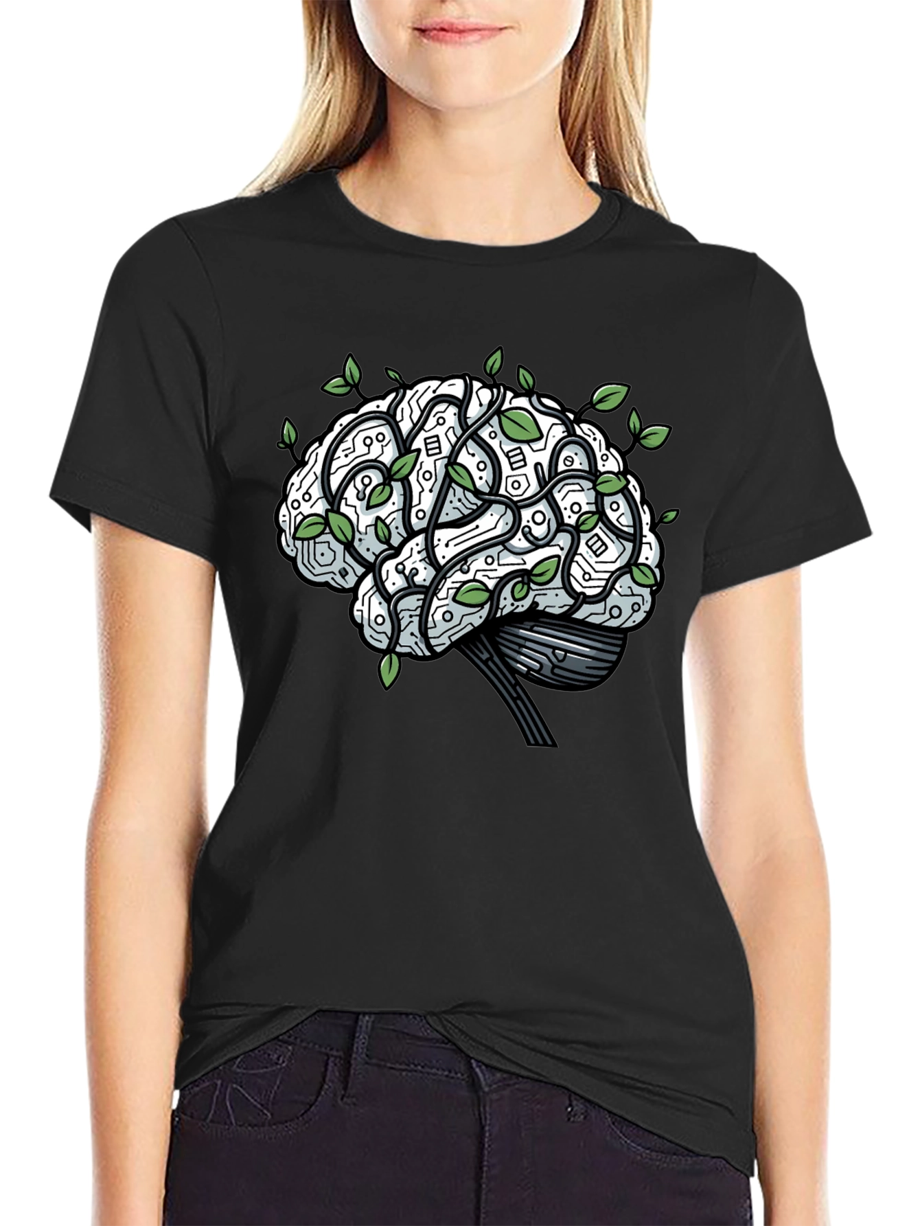 Brain Circuitry & Leaves Graphic T-Shirt