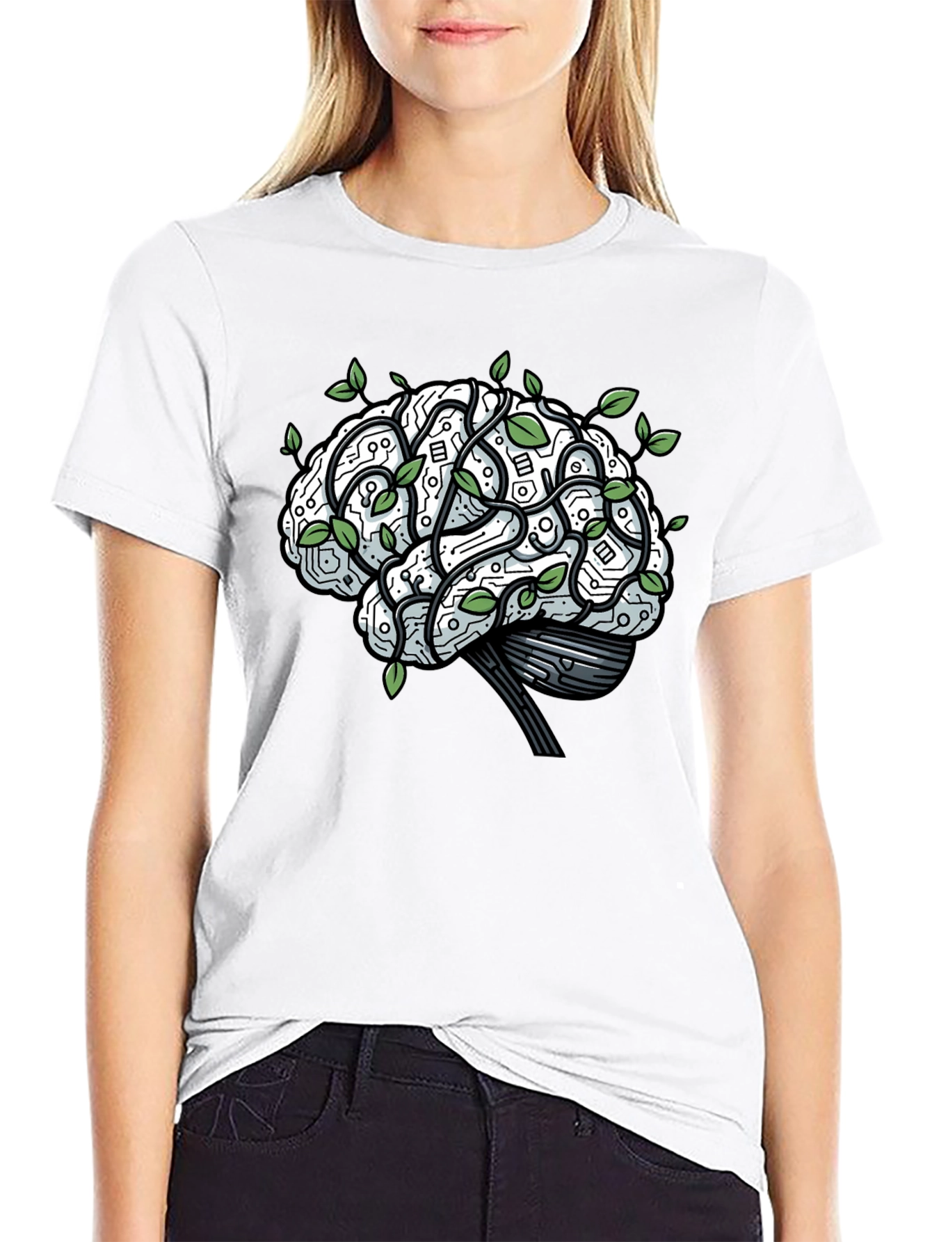Brain Circuitry & Leaves Graphic T-Shirt