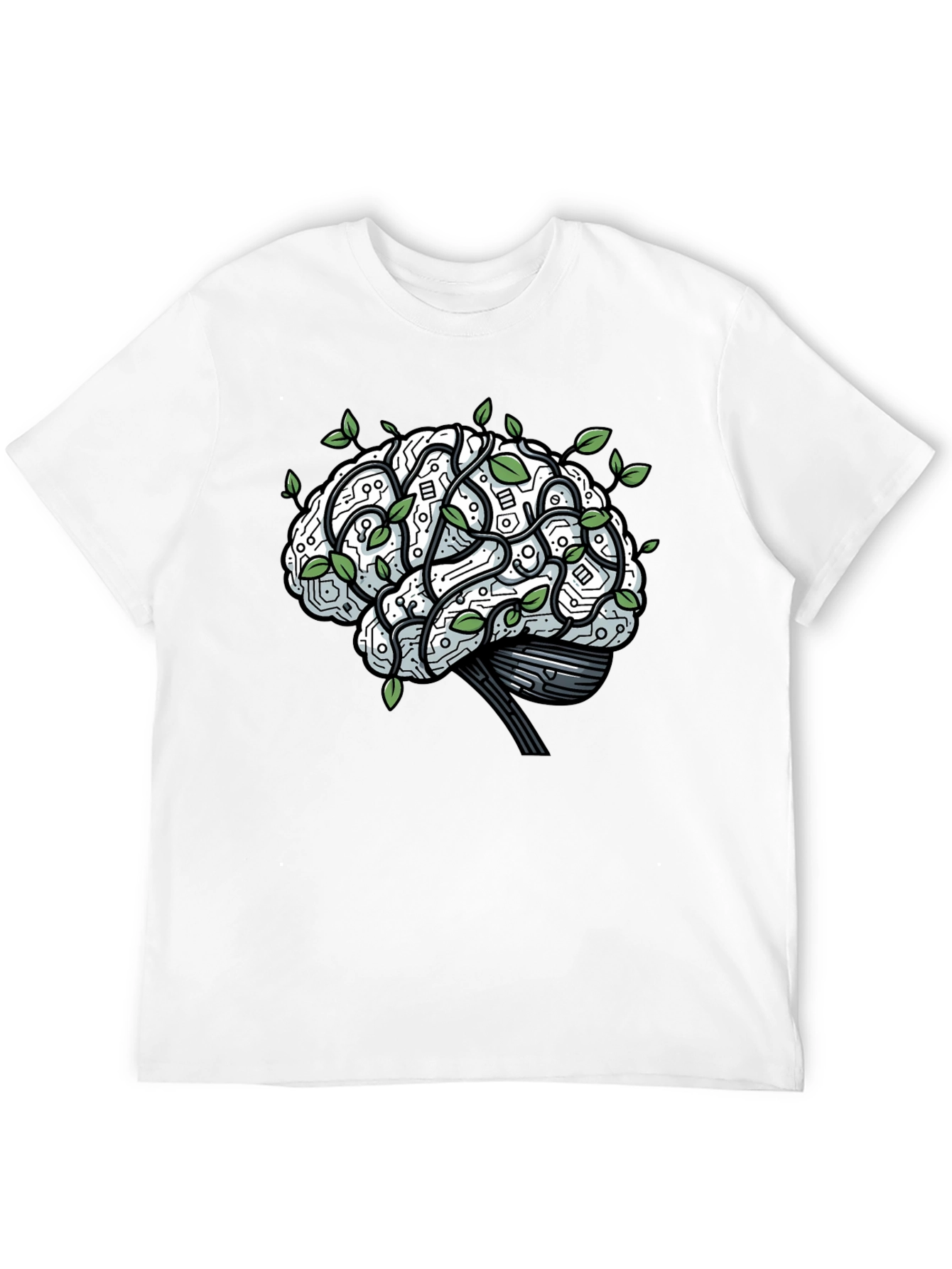 Brain Circuitry & Leaves Graphic T-Shirt
