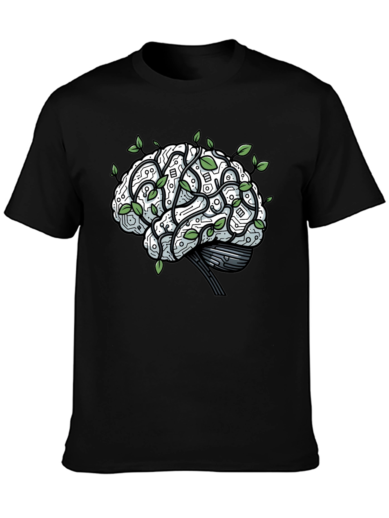 Brain Circuitry & Leaves Graphic T-Shirt