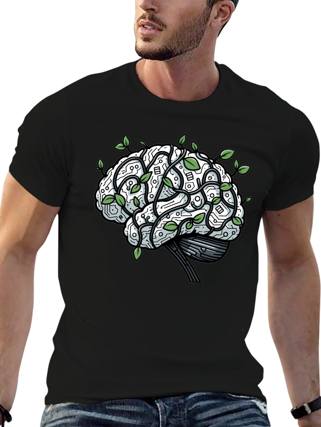 Brain Circuitry & Leaves Graphic T-Shirt
