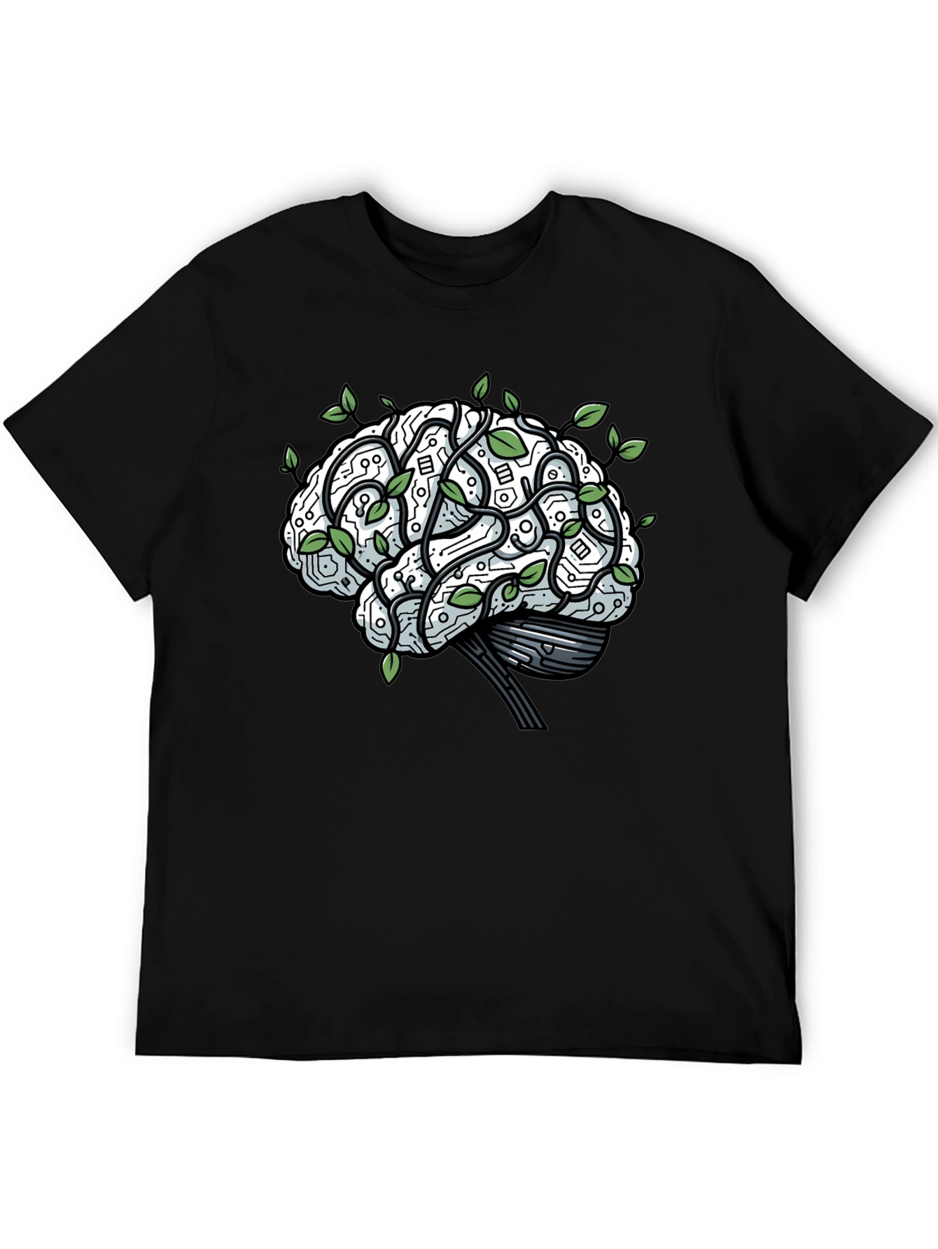Brain Circuitry & Leaves Graphic T-Shirt