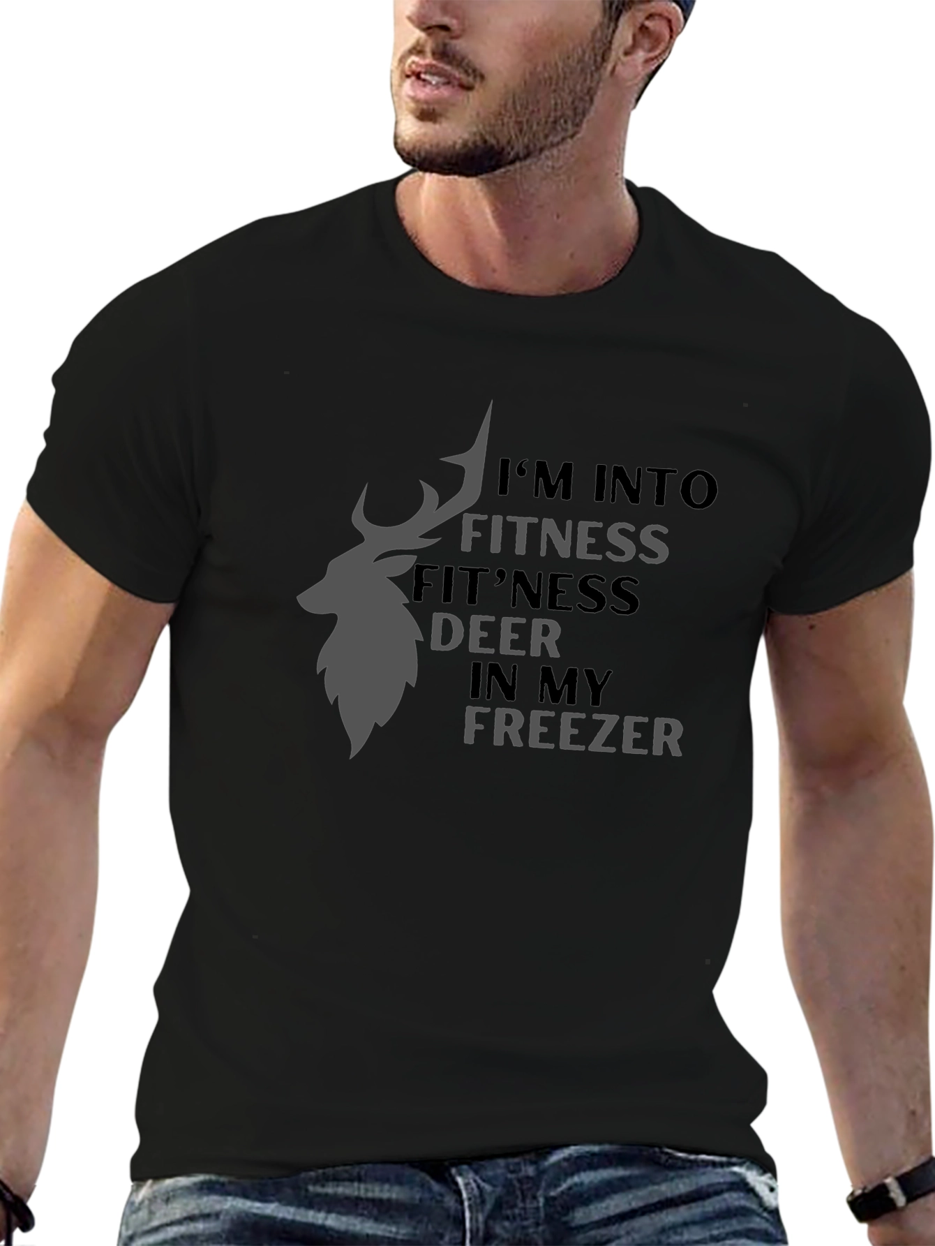 Fitness Deer Freezer Black Graphic Tee