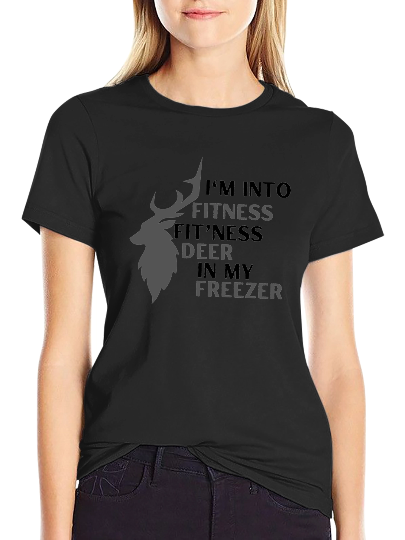 Fitness Deer Freezer Black Graphic Tee