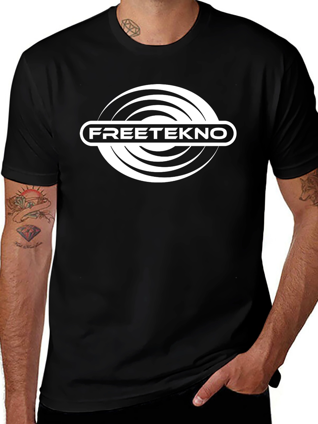 FreeTekno Black T-Shirt - Unique Graphic Design