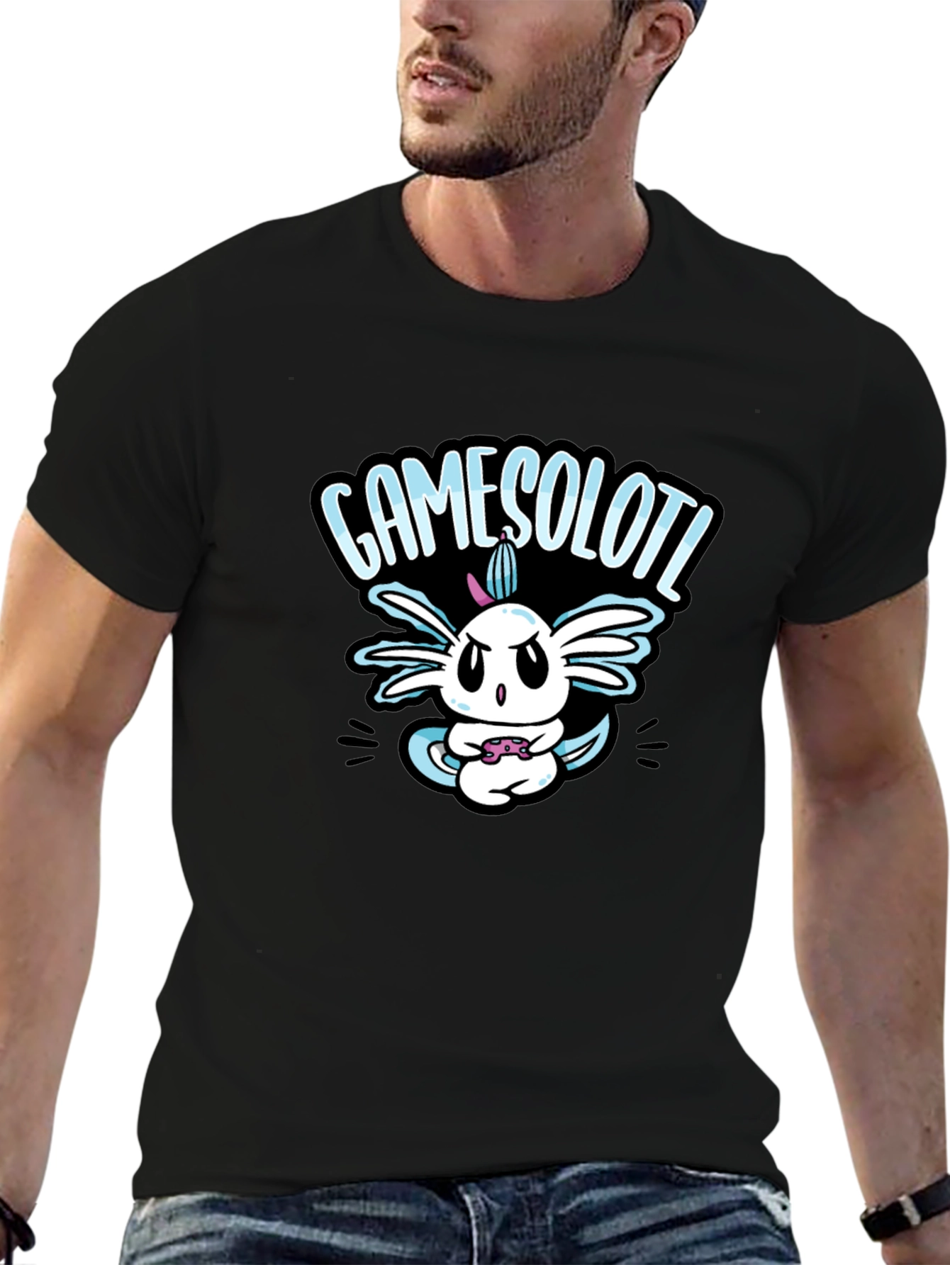GAMESOLOTL Black Cotton Graphic T-Shirt