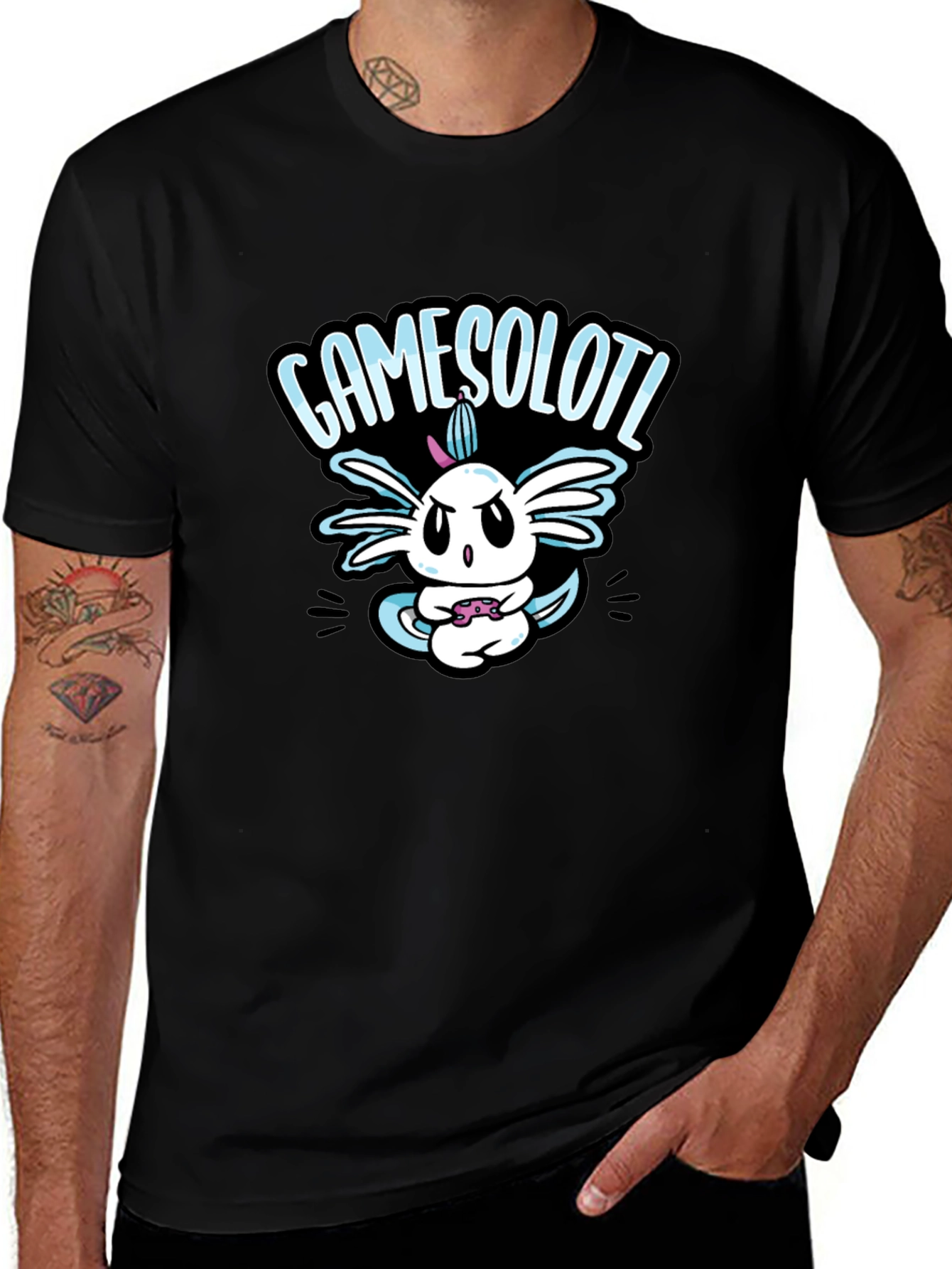 GAMESOLOTL Black Cotton Graphic T-Shirt