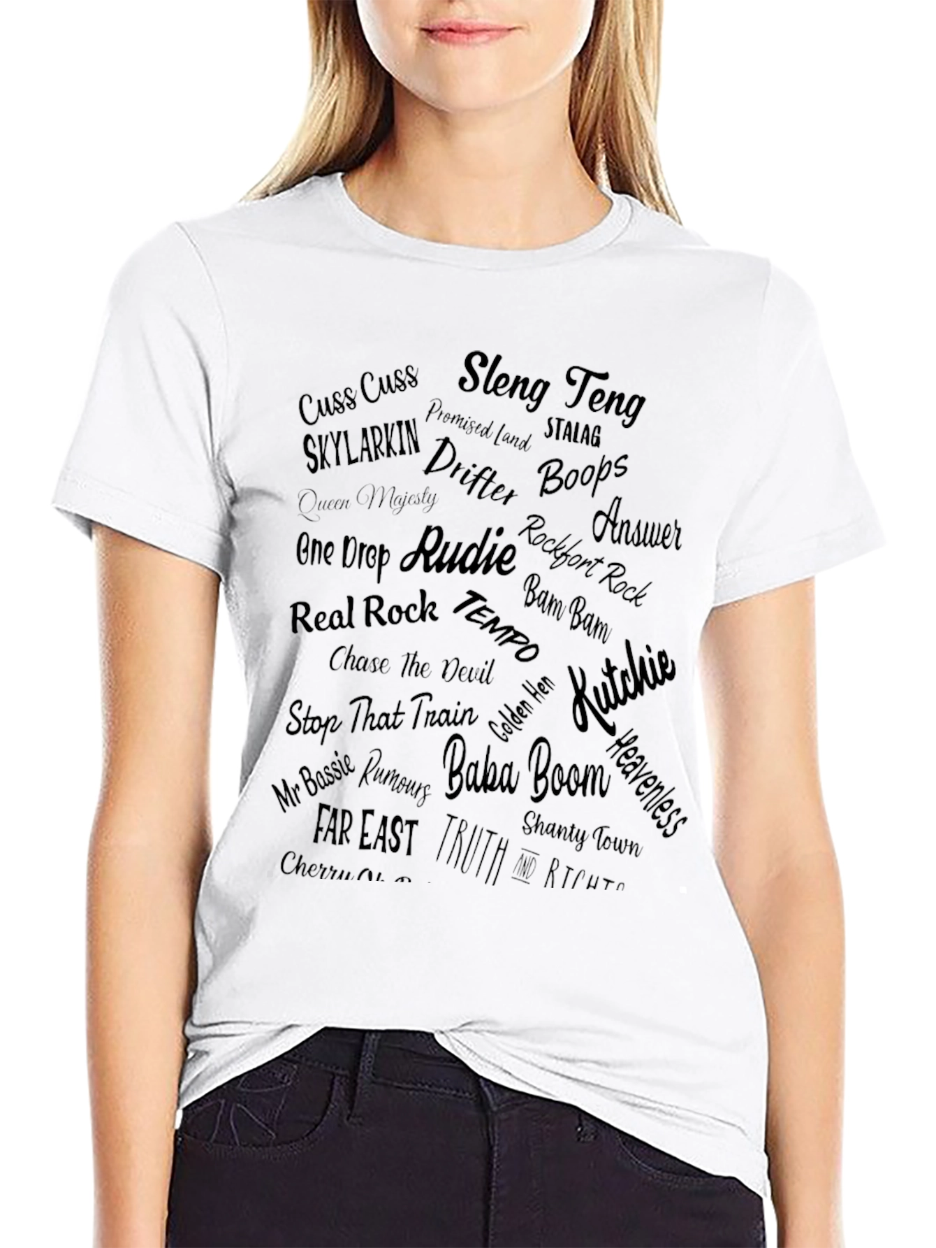 Black T-Shirt with Reggae Word Cloud Design