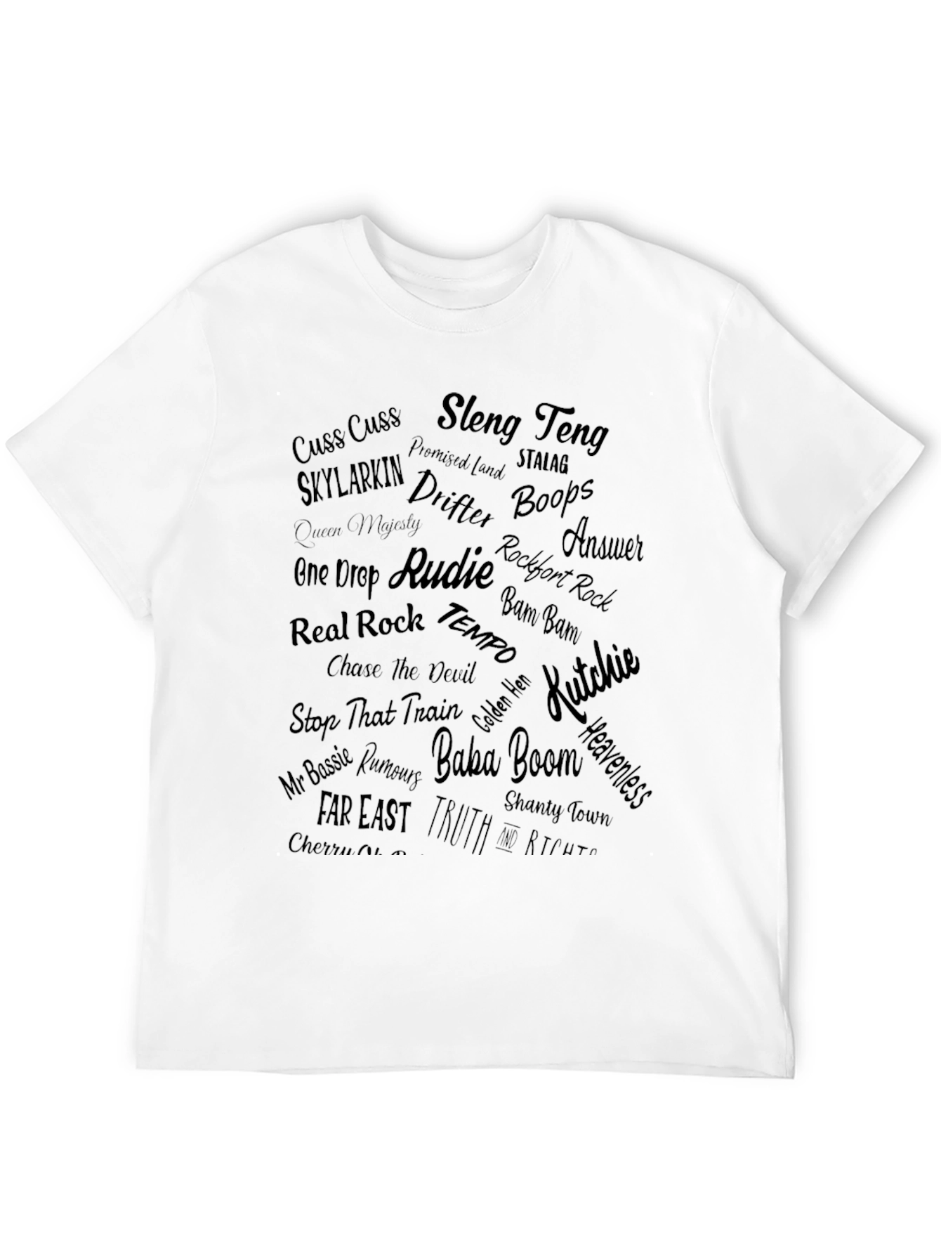 Black T-Shirt with Reggae Word Cloud Design