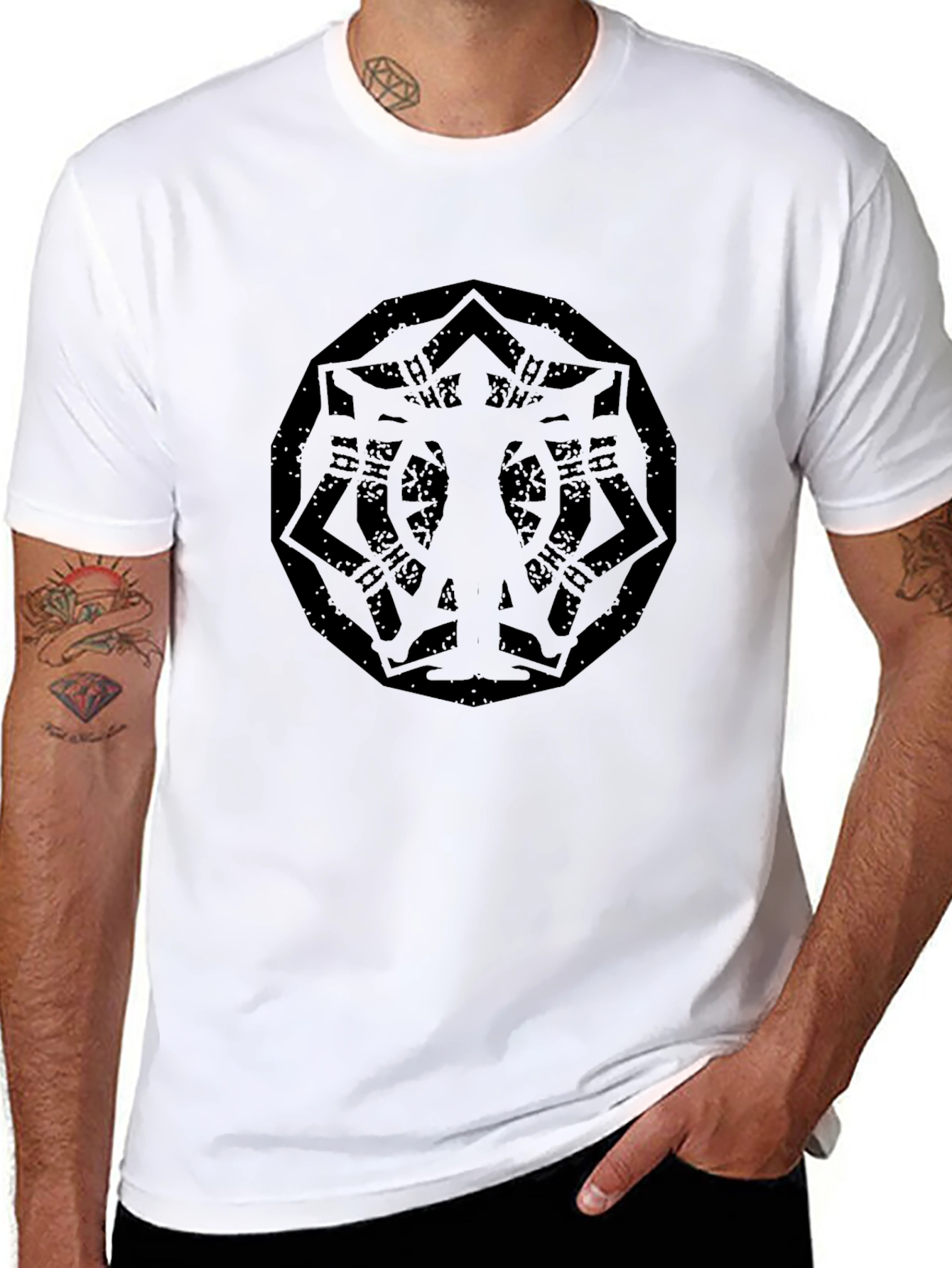Mens Black Graphic Tee - Abstract Print