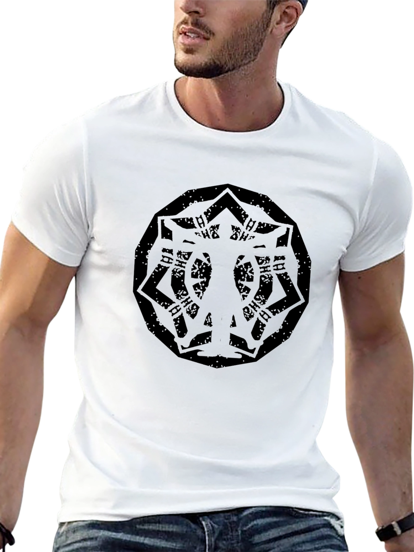 Mens Black Graphic Tee - Abstract Print