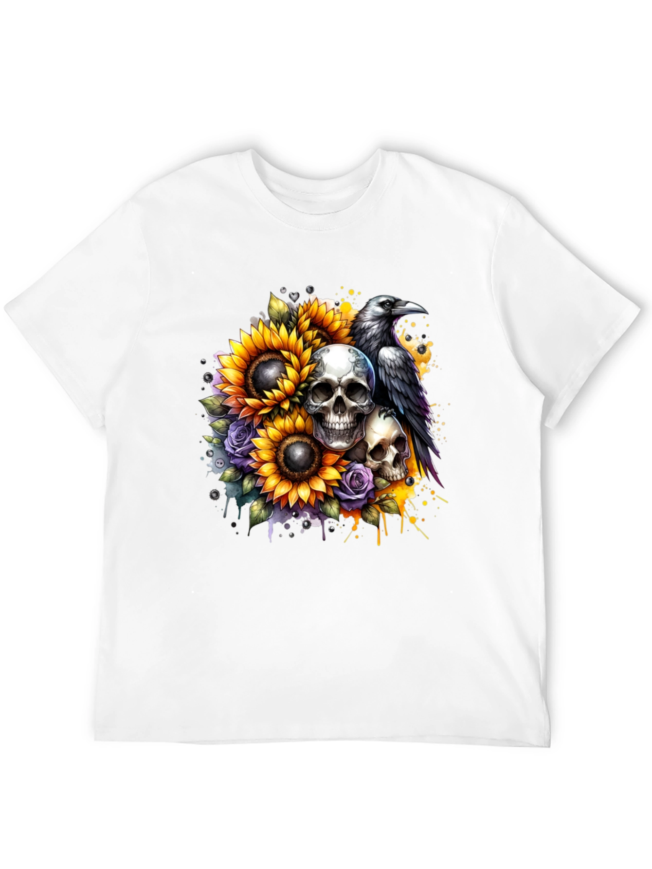Skull Raven and Sunflower Graphic Tee