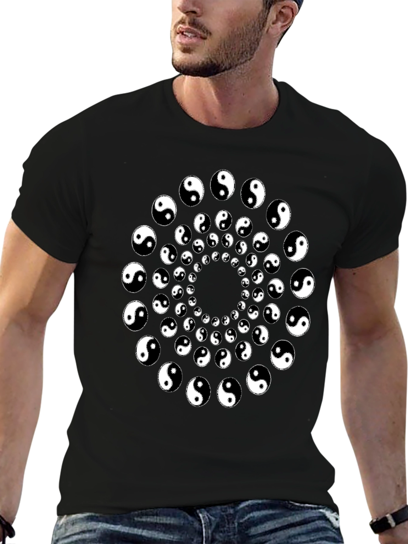 Yin Yang Spiral Graphic Tee - Black