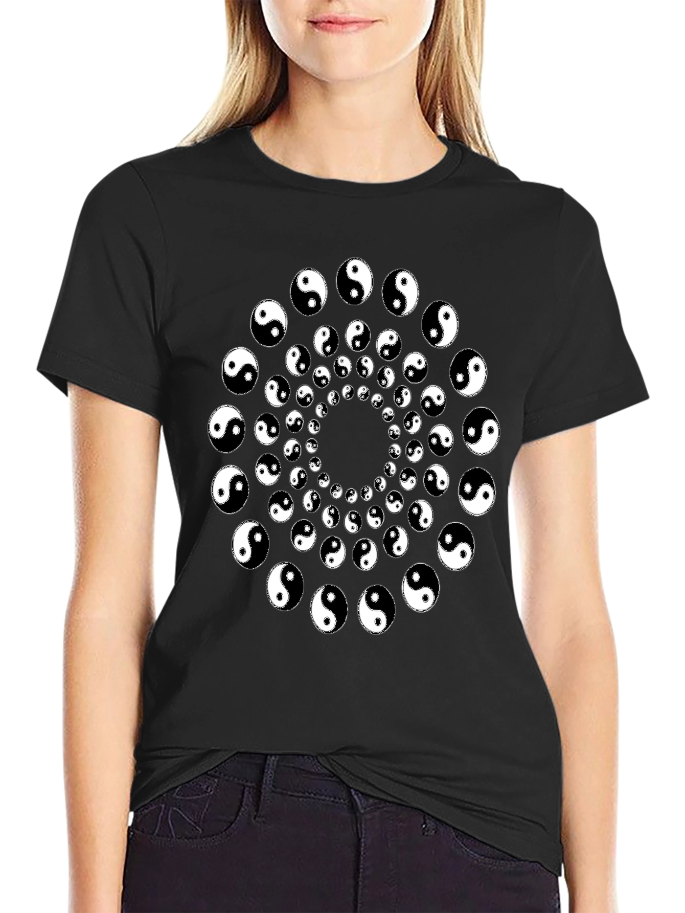 Yin Yang Spiral Graphic Tee - Black
