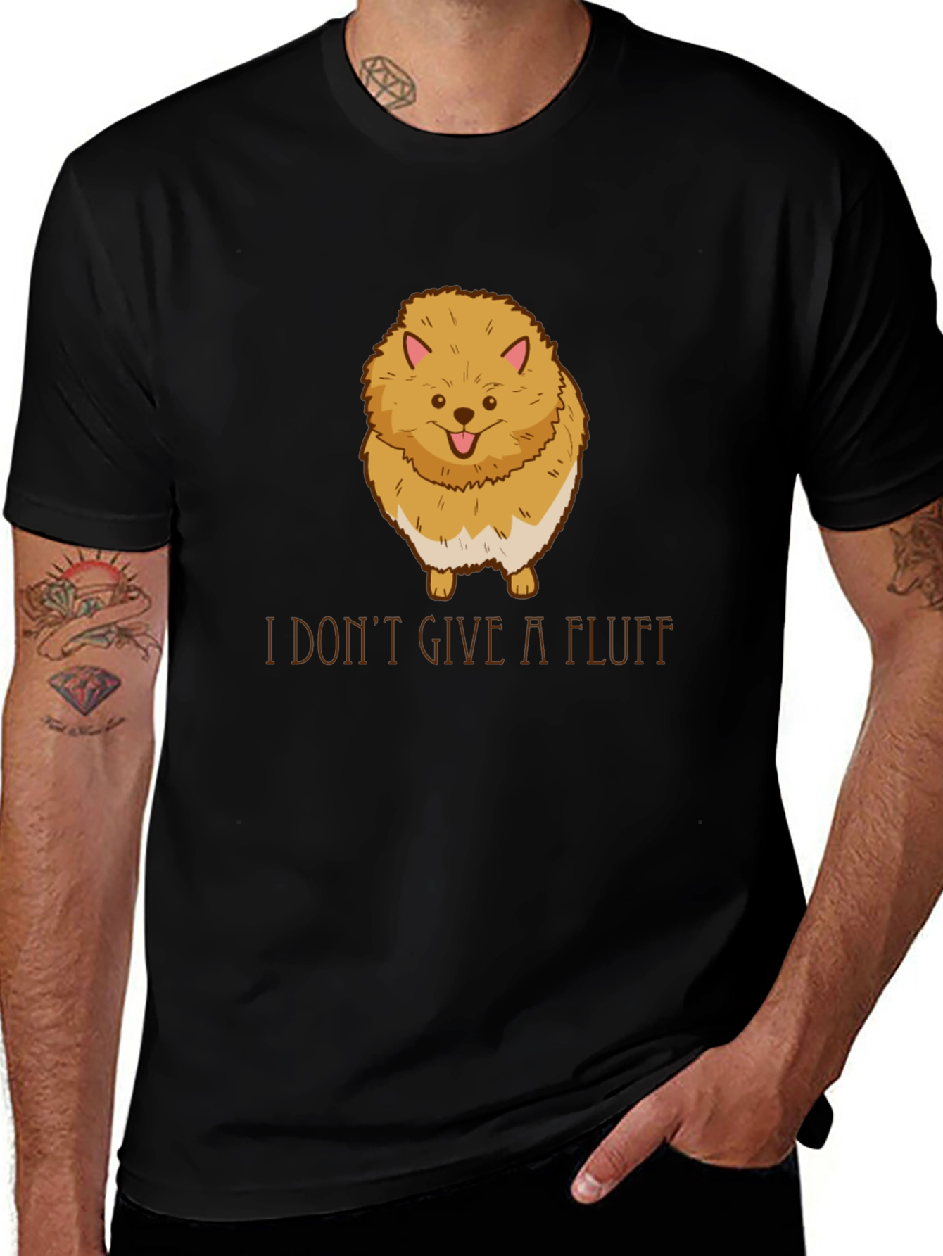 Funny Pomeranian I Dont Give A Fluff Black T-Shirt