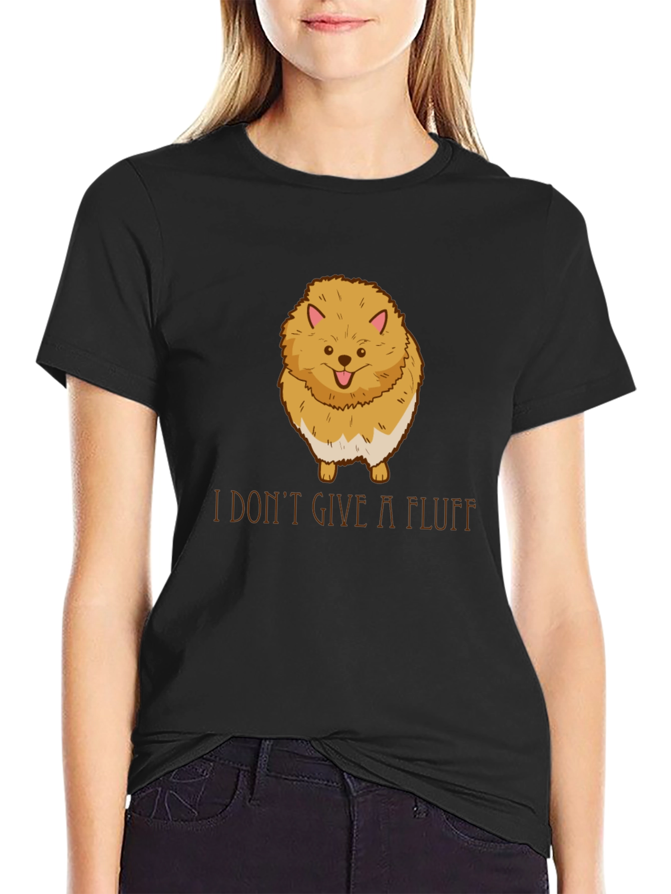 Funny Pomeranian I Dont Give A Fluff Black T-Shirt