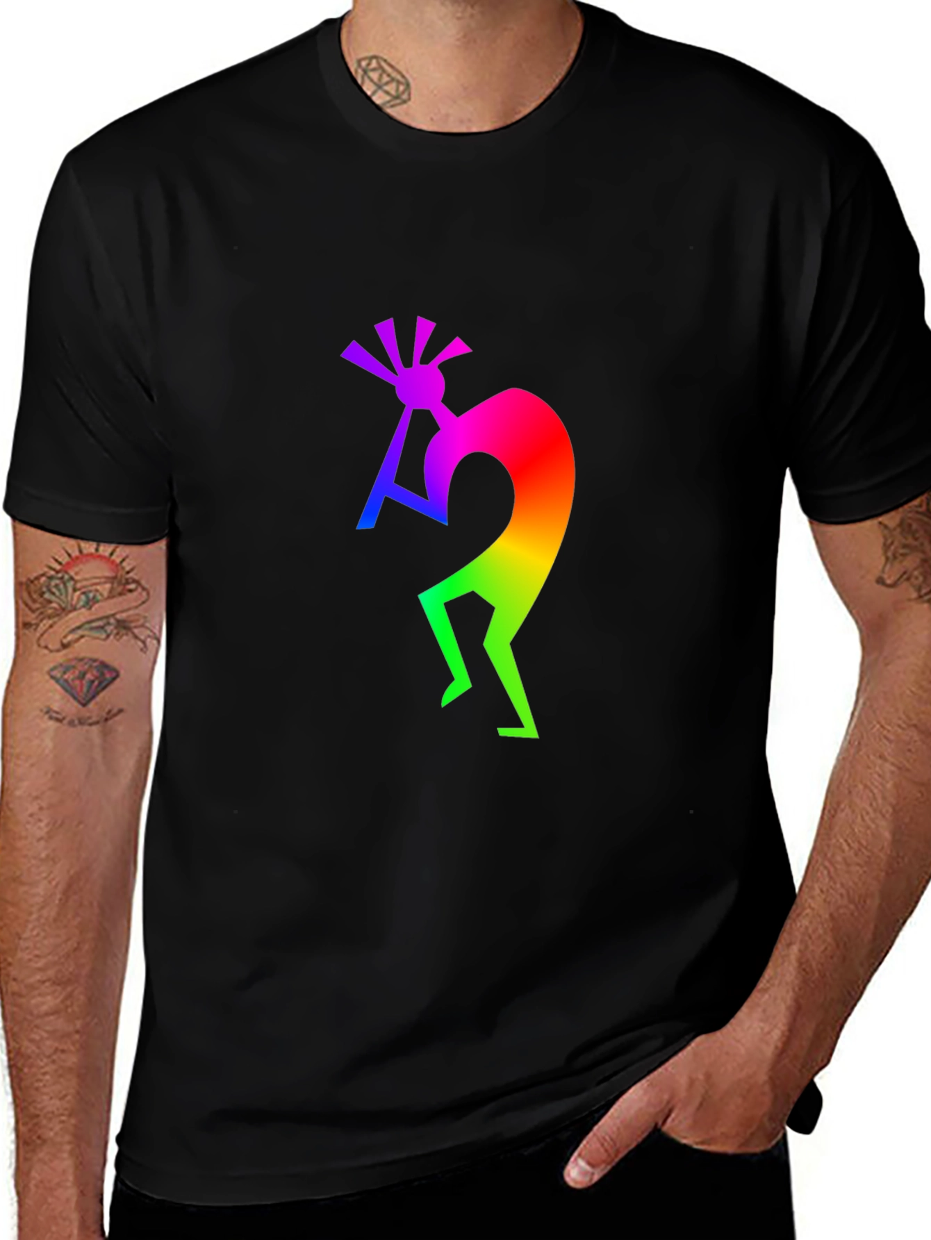 Rainbow Kokopelli Black T-Shirt