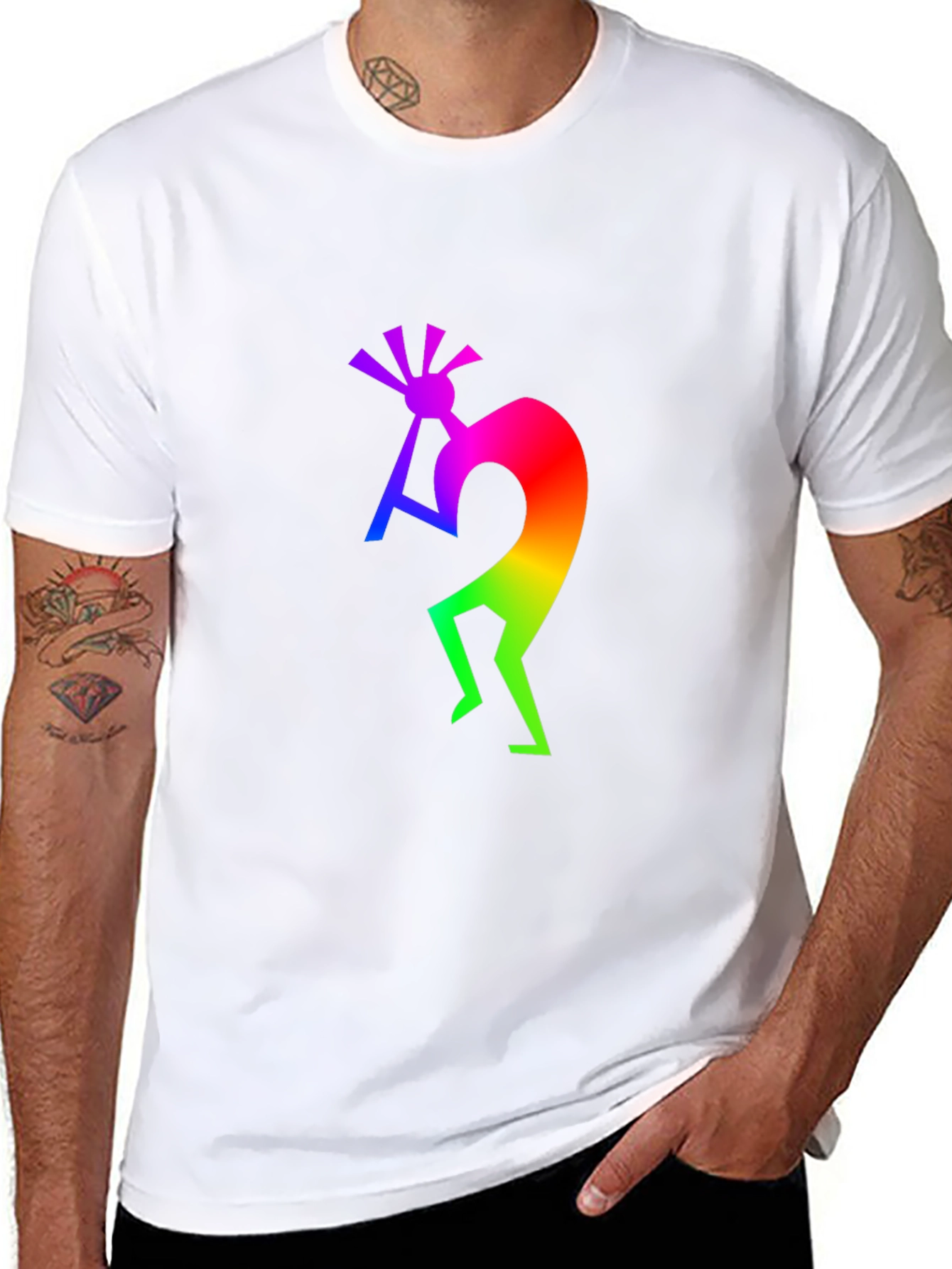 Rainbow Kokopelli Black T-Shirt