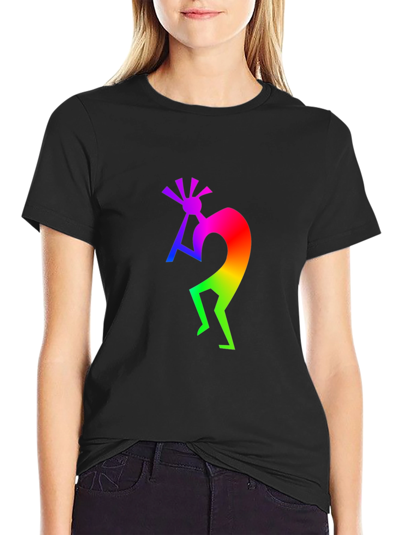Rainbow Kokopelli Black T-Shirt