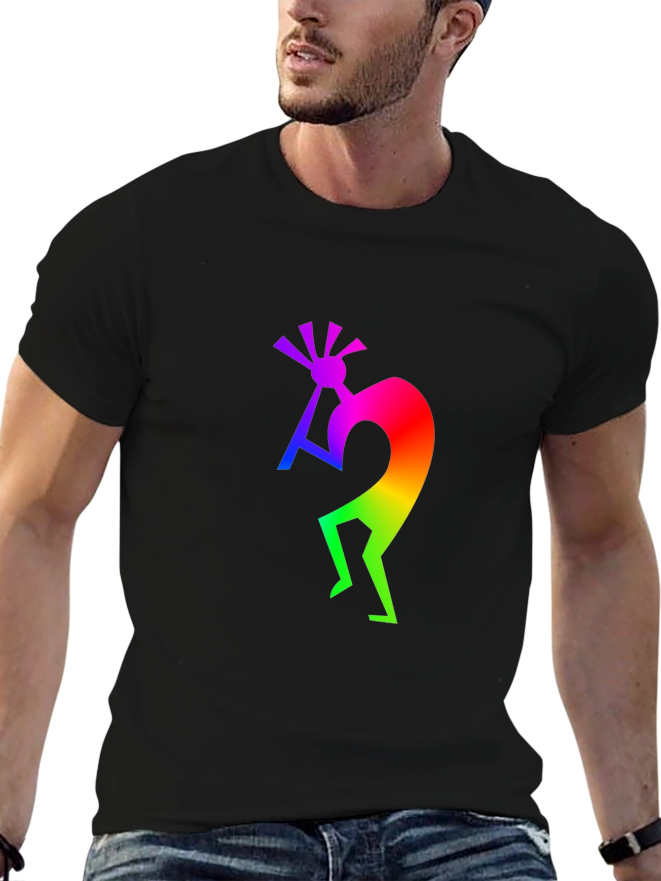 Rainbow Kokopelli Black T-Shirt