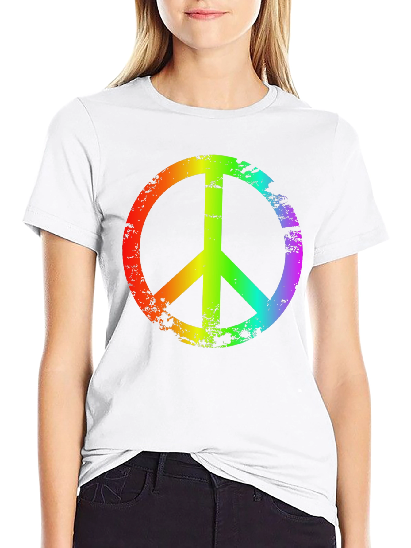 Rainbow Peace Sign T-Shirt - Black Casual Tee