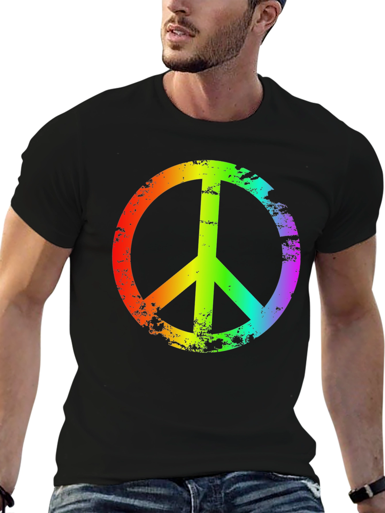 Rainbow Peace Sign T-Shirt - Black Casual Tee