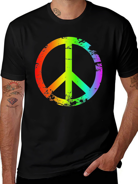 Rainbow Peace Sign T-Shirt - Black Casual Tee
