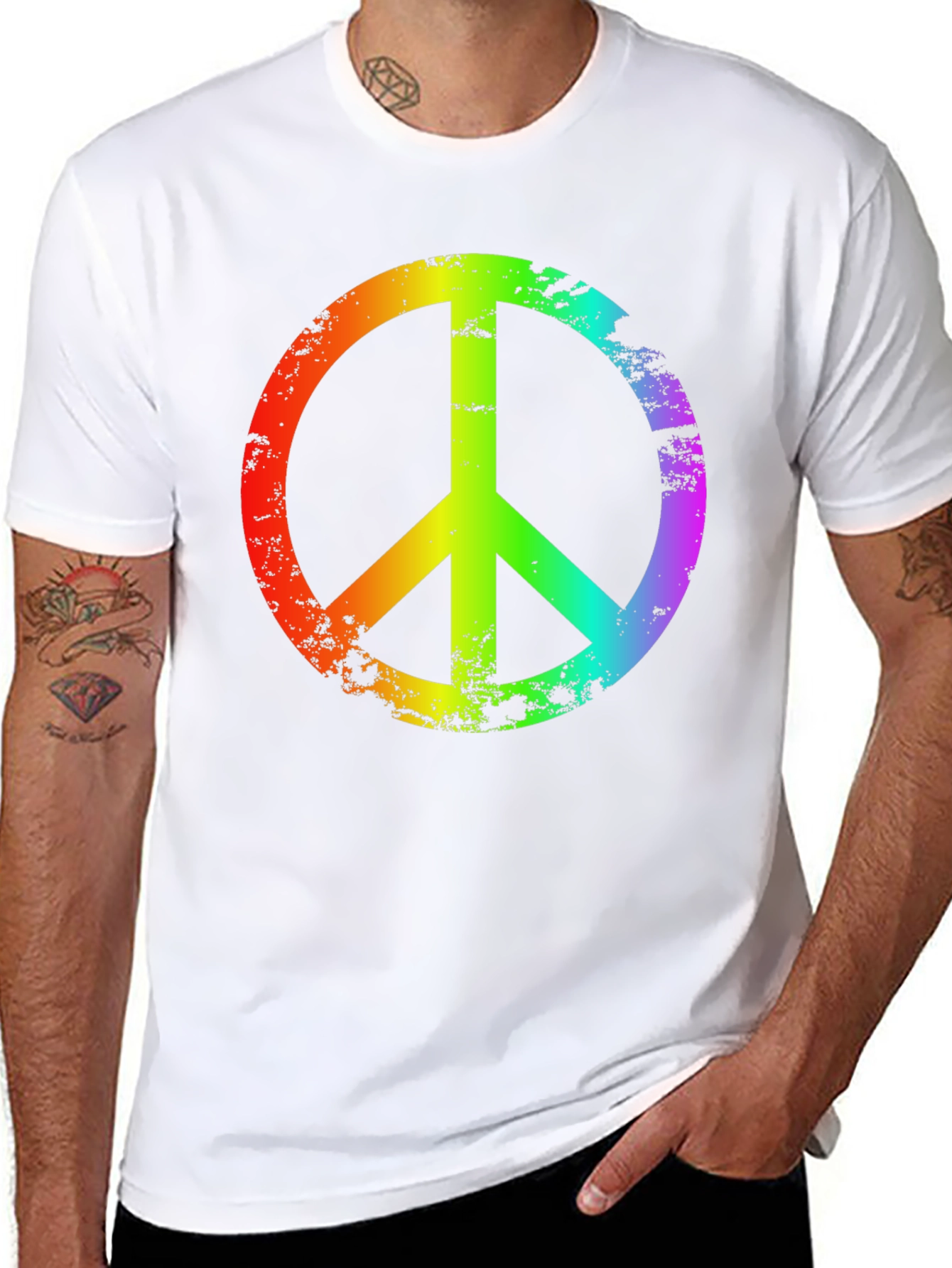 Rainbow Peace Sign T-Shirt - Black Casual Tee