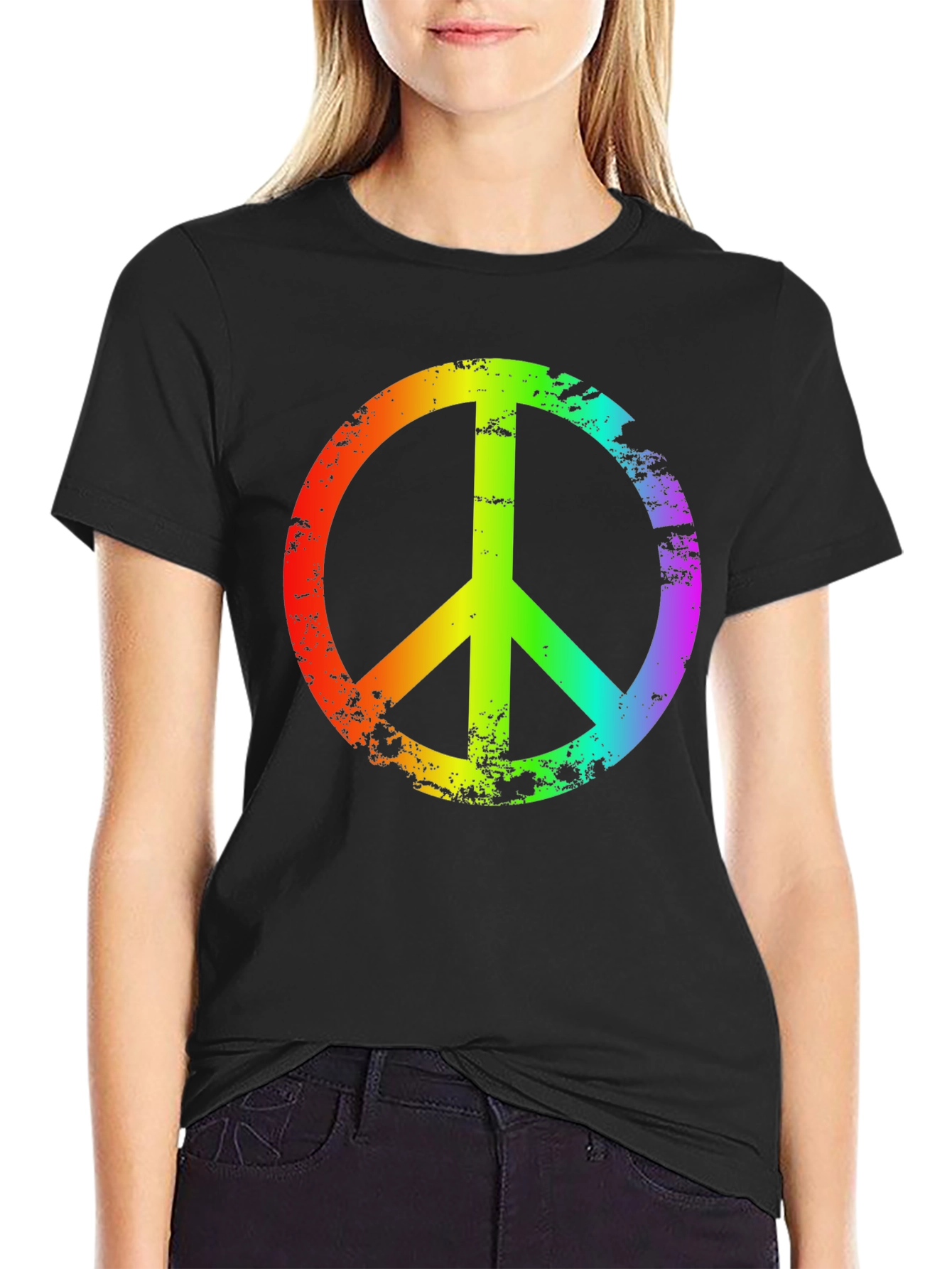 Rainbow Peace Sign T-Shirt - Black Casual Tee