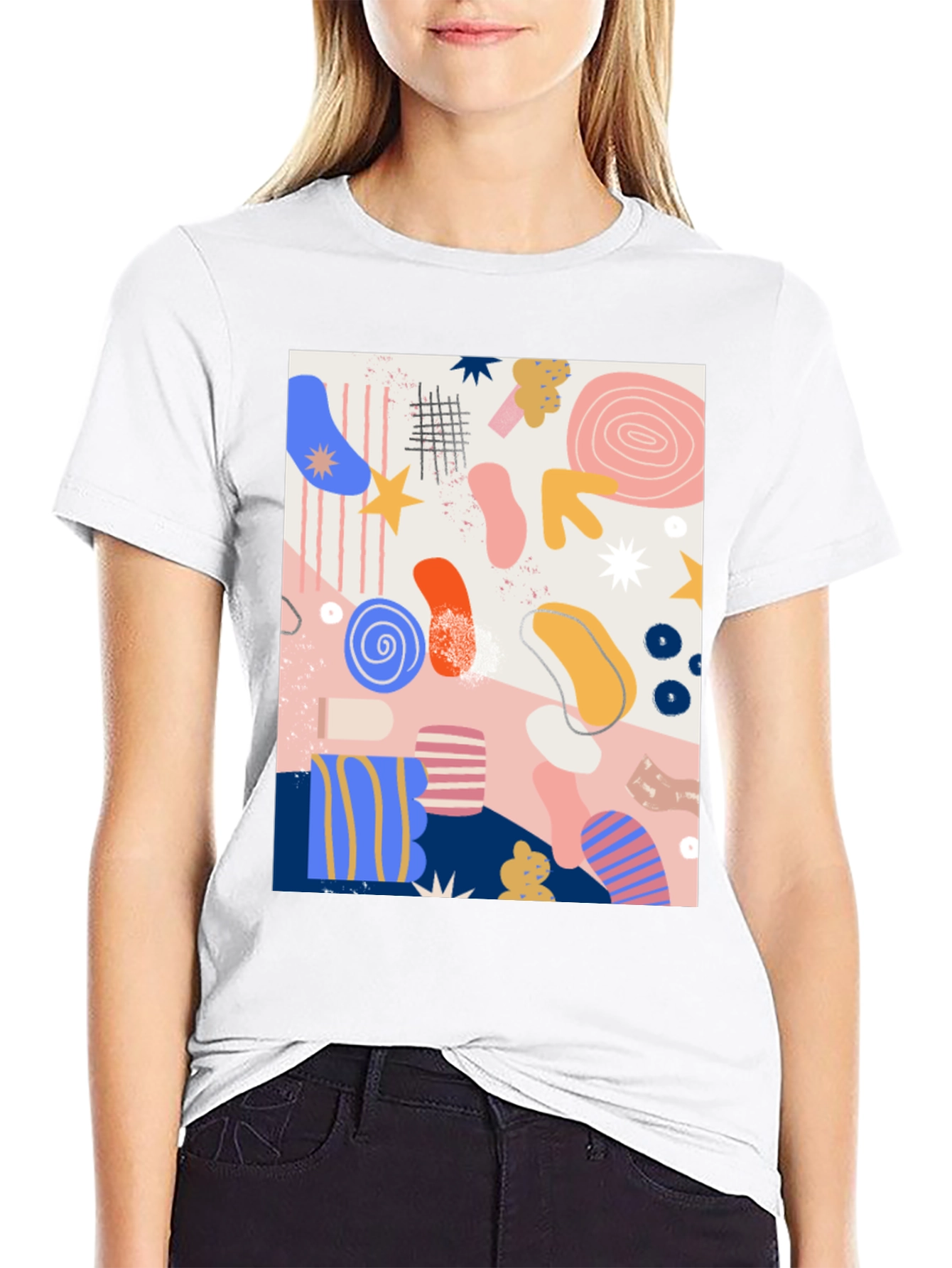 Abstract Art Print Black Crew Neck T-Shirt