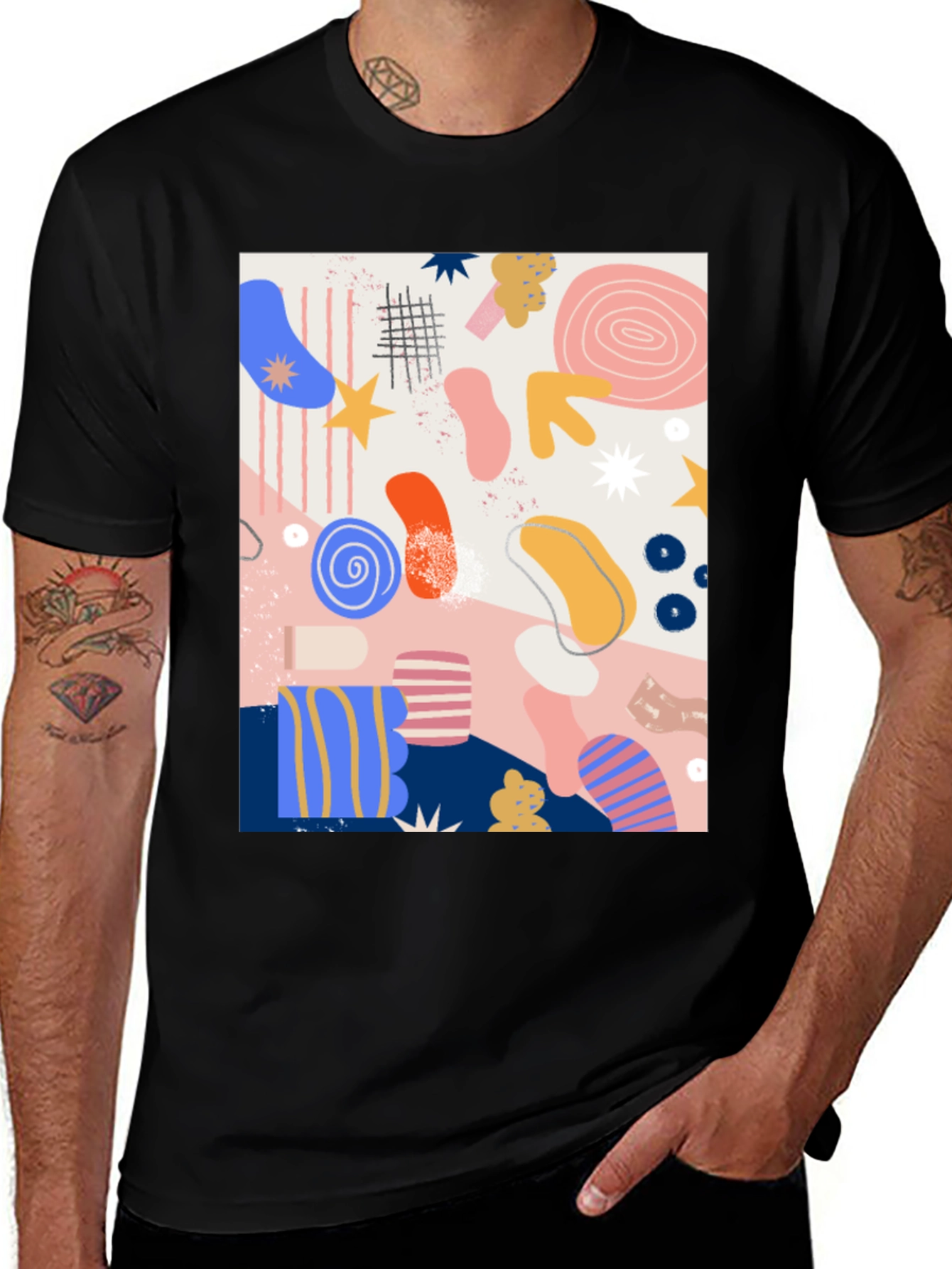 Abstract Art Print Black Crew Neck T-Shirt