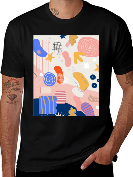 Abstract Art Print Black Crew Neck T-Shirt