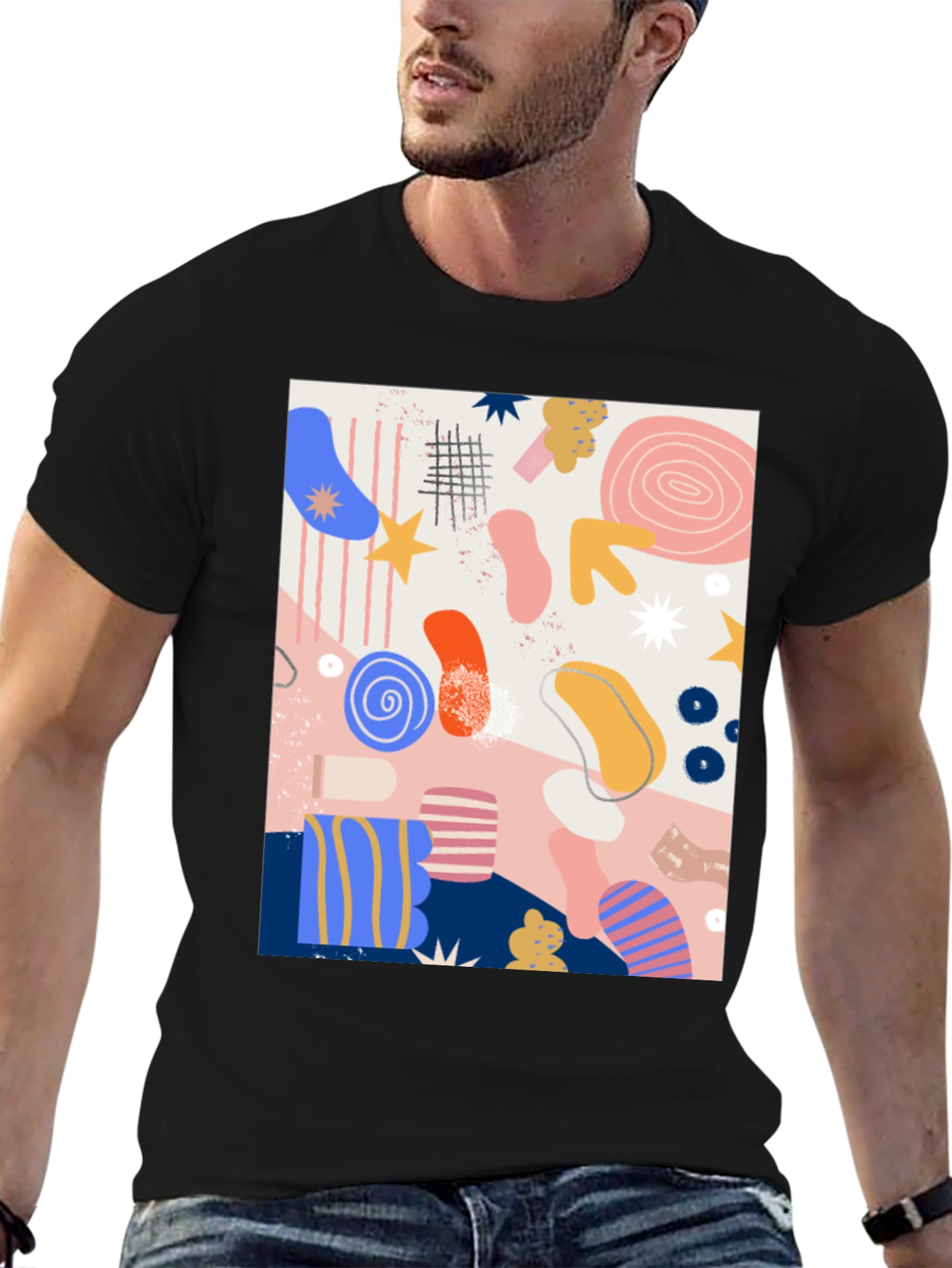 Abstract Art Print Black Crew Neck T-Shirt